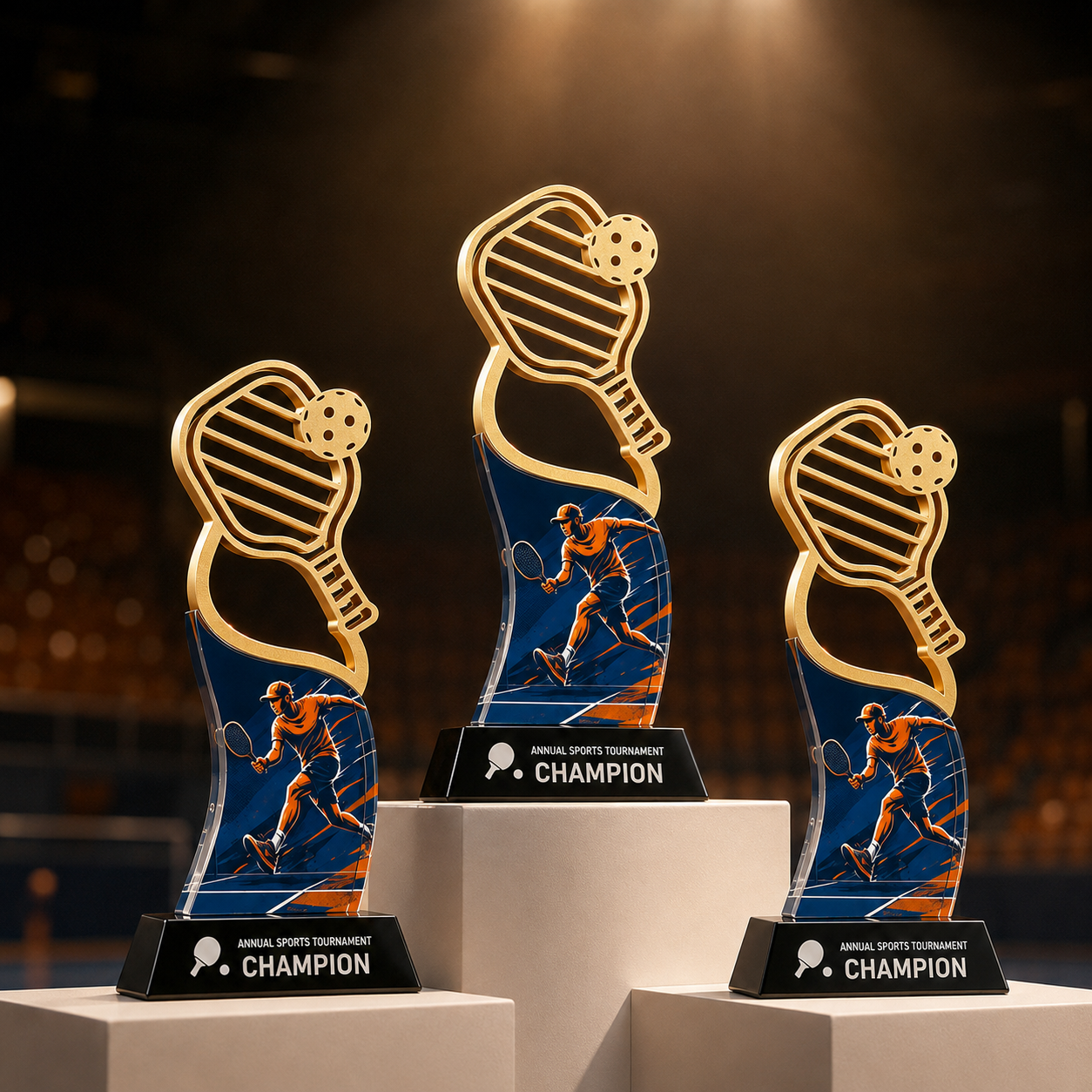 Personalized Crystal Trophy with 3D Printed Sport Emblem|Engraved Base|客製化水晶運動獎盃 3D立體金雕造型 可訂製賽事名稱與獎項