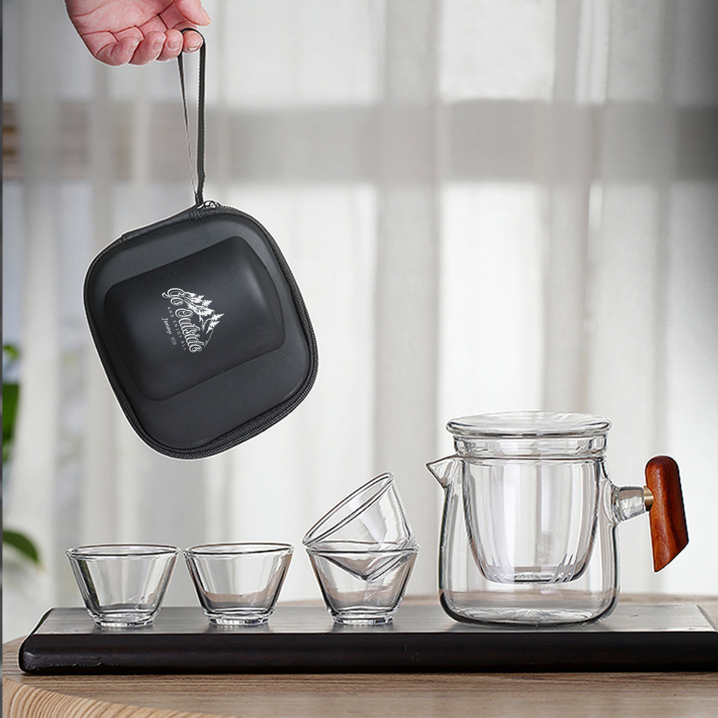 Portable Cup And Pot Set | 旅行茶具套裝 一壺四杯玻璃茶壺客製化戶外禮物