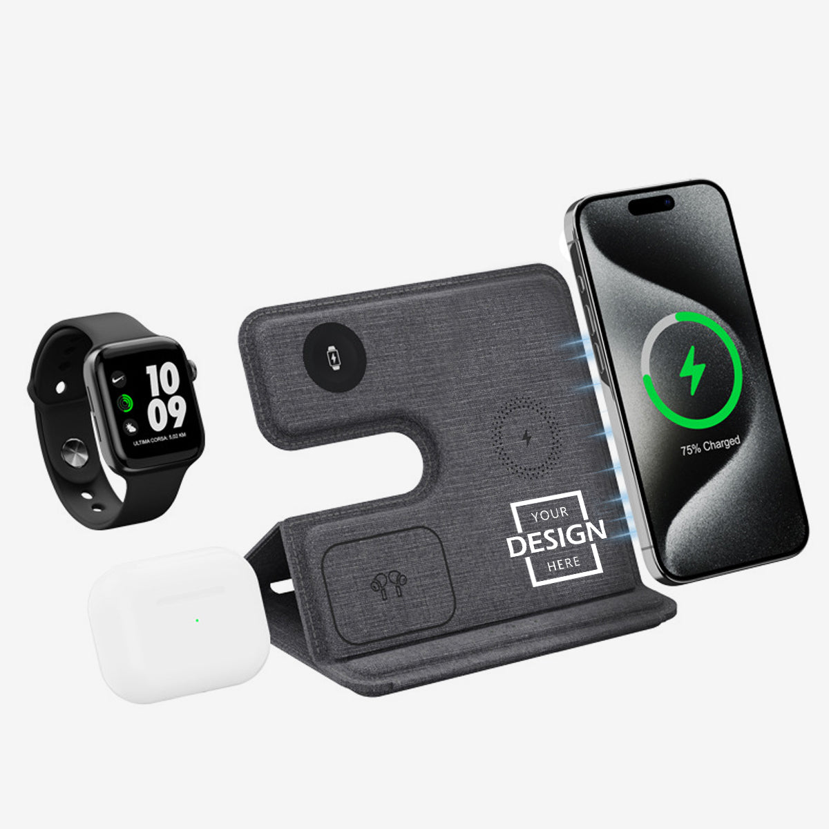 【定製】創新摺疊設計 環保PU磁吸無線充 三合一摺疊設計 135x128mm便攜