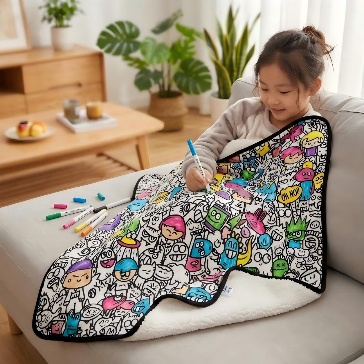 Customized Coloring Doodle Blanket DIY Paint Fill-in Soft Throw Kids Adults Creative Drawing Mat|可定制塗鴉填色毯 DIY手繪解壓蓋毯 大人小朋友創意填色毛毯