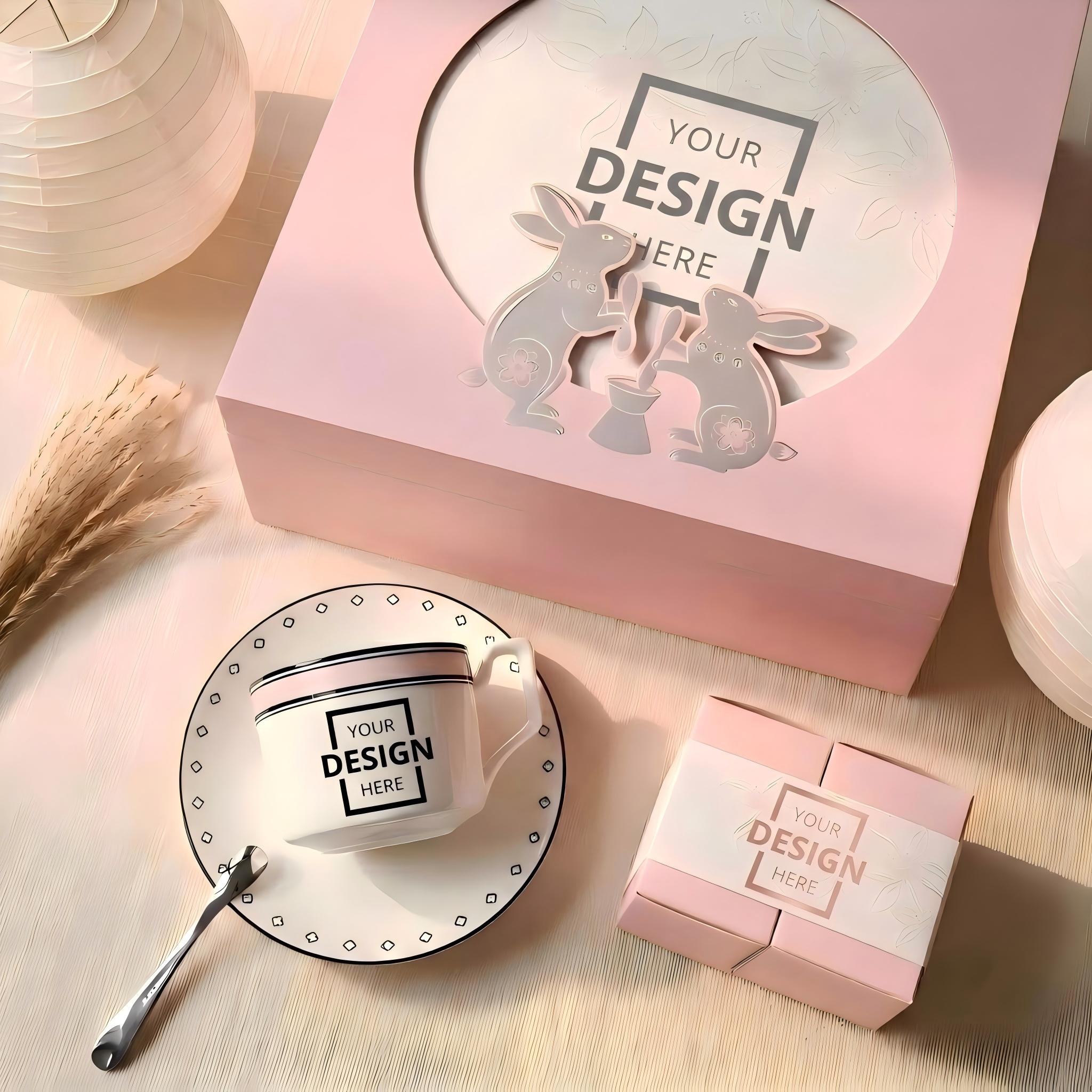 Customized Mid-Autumn Western Tea Set & Mooncake Gift Box Ceramic Mug Saucer Spoon Corporate Festival Gift|中秋西式茶具月餅訂製禮盒 陶瓷馬克杯碟匙套裝 企業節慶送禮