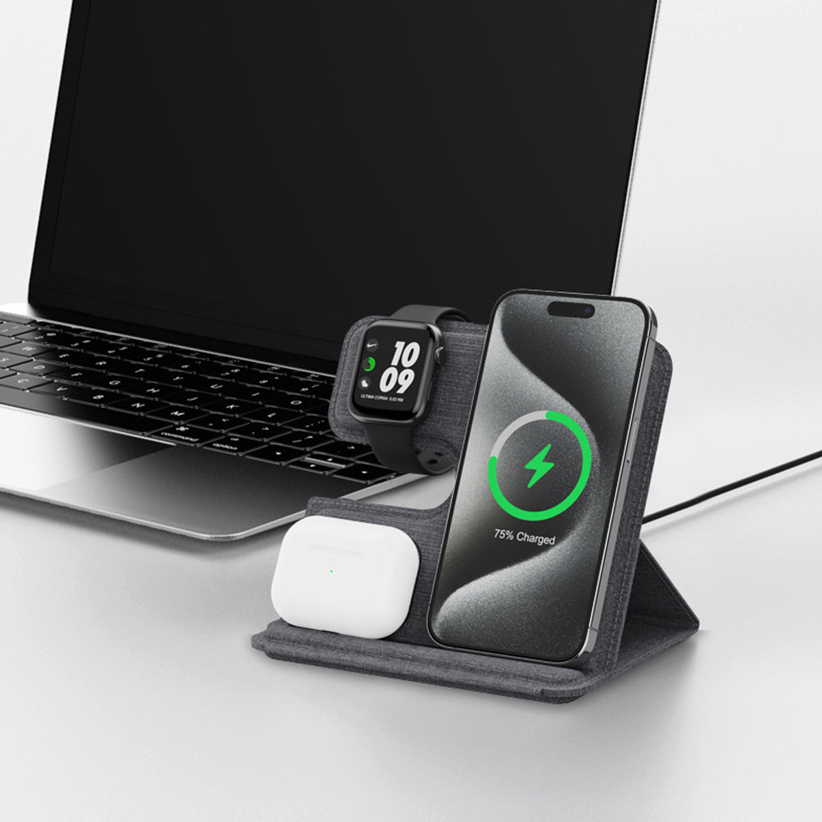 【定製】創新摺疊設計 環保PU磁吸無線充 三合一摺疊設計 135x128mm便攜