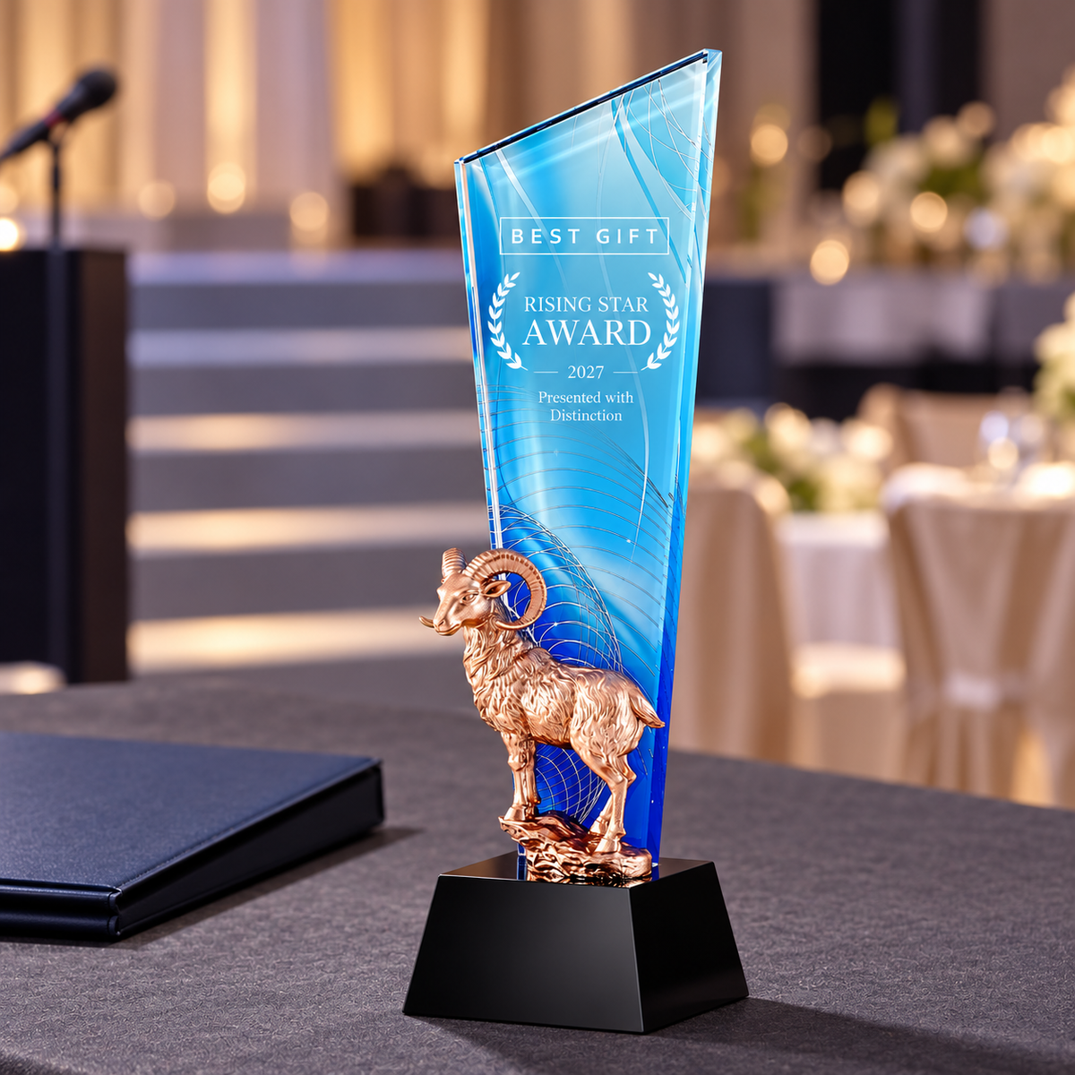Customizable Ram Figurine Award Trophy | 立體公羊高身斜頂獎杯 2027羊年獎杯 企業年度頒獎及嘉許訂製禮品