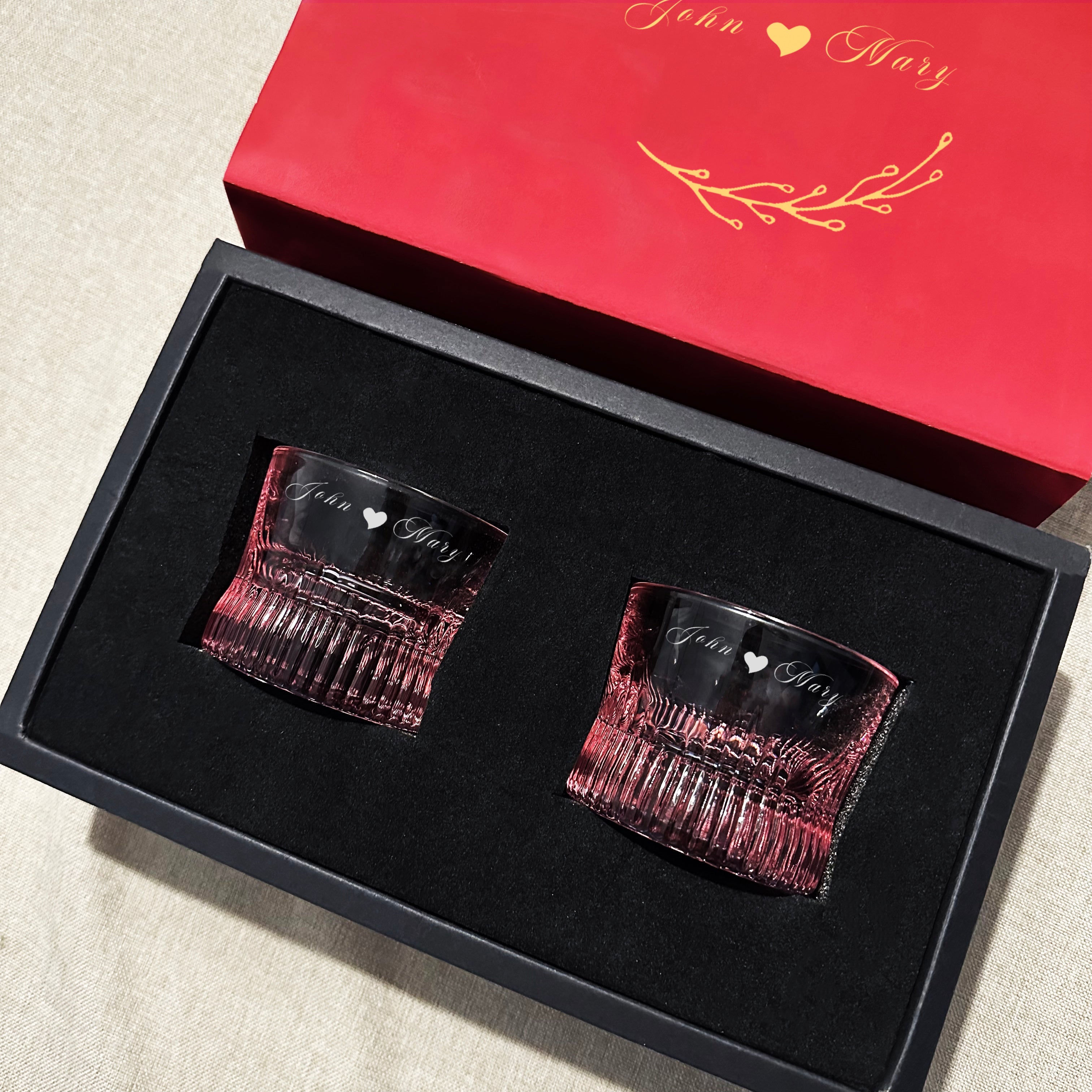 Pink Striped Whiskey Glass Set