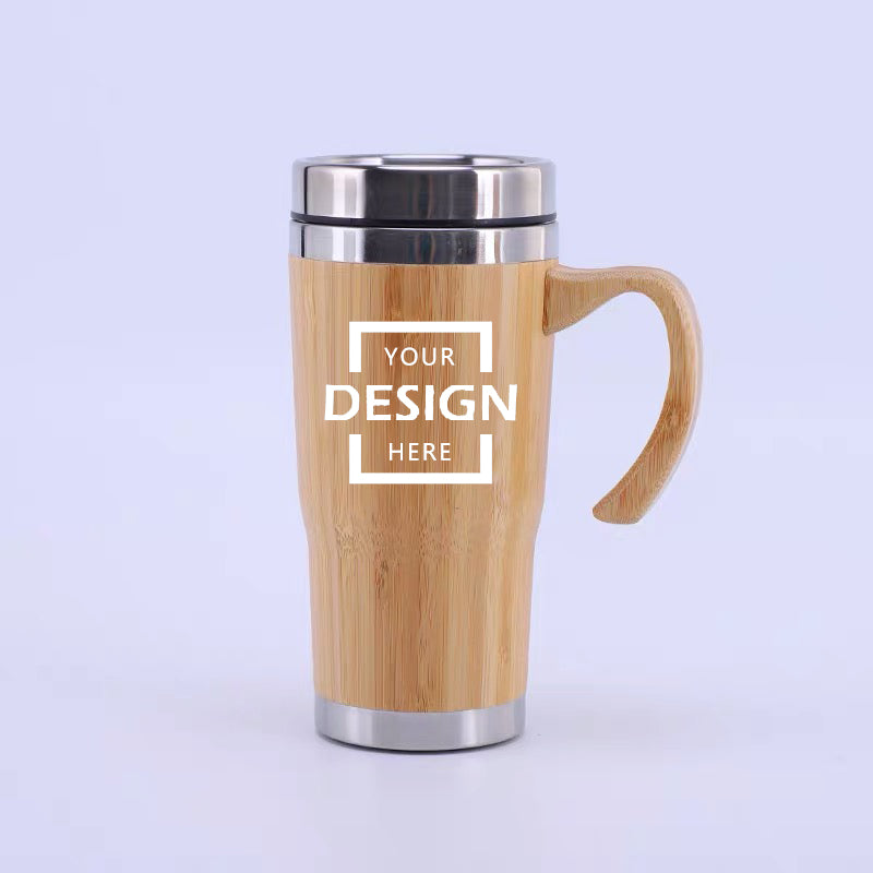 High quality custom wood cup Office coffee cup Stainless steel thermos cup with handle BG26-108