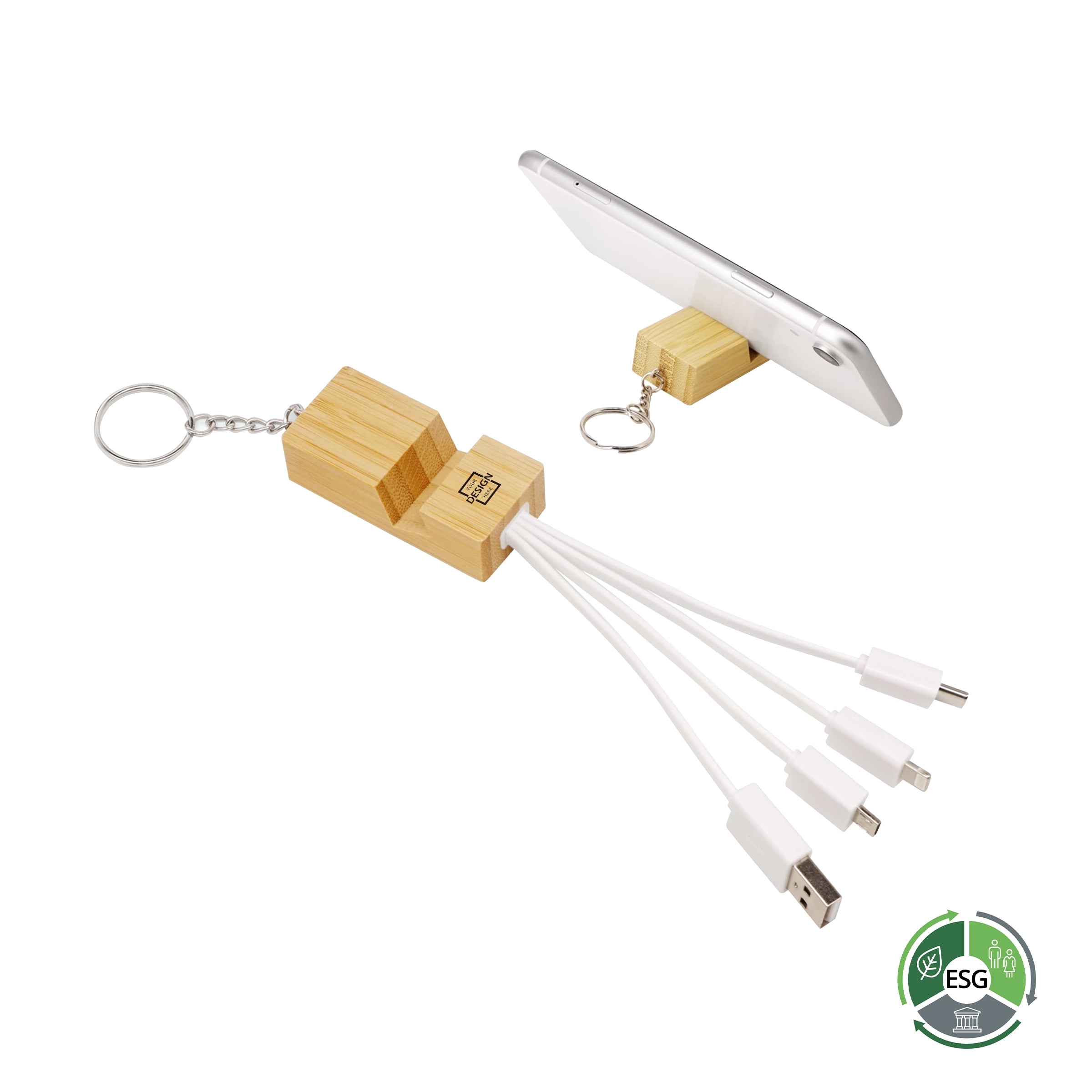 Bamboo Phone Holder Data Cable | 環保竹木支架數據線