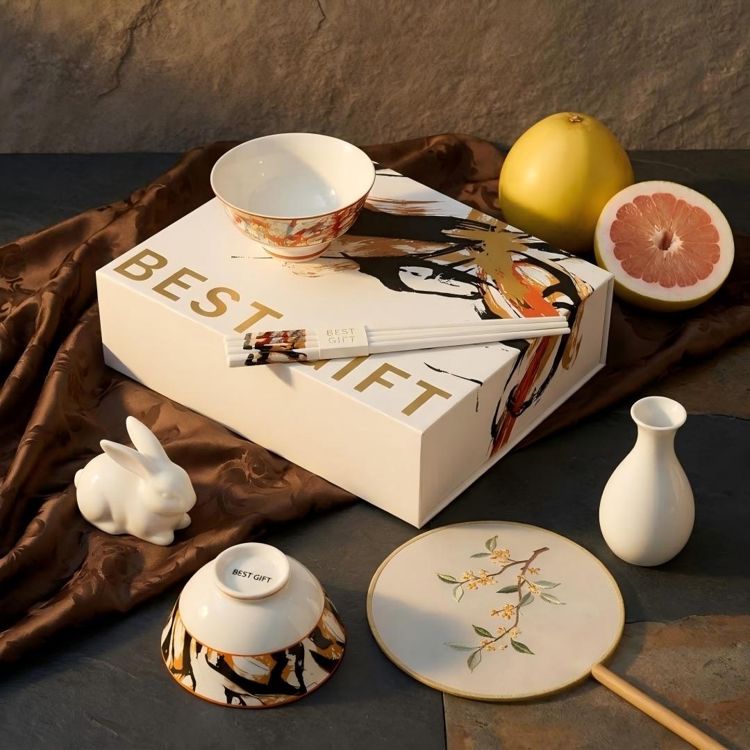 Customized Mid-Autumn Bone China Bowl & Chopsticks Gift Box Art Tableware Set Corporate Festival Gift|中秋藝術骨瓷碗筷訂製禮盒 高級餐具套裝 企業節慶送禮
