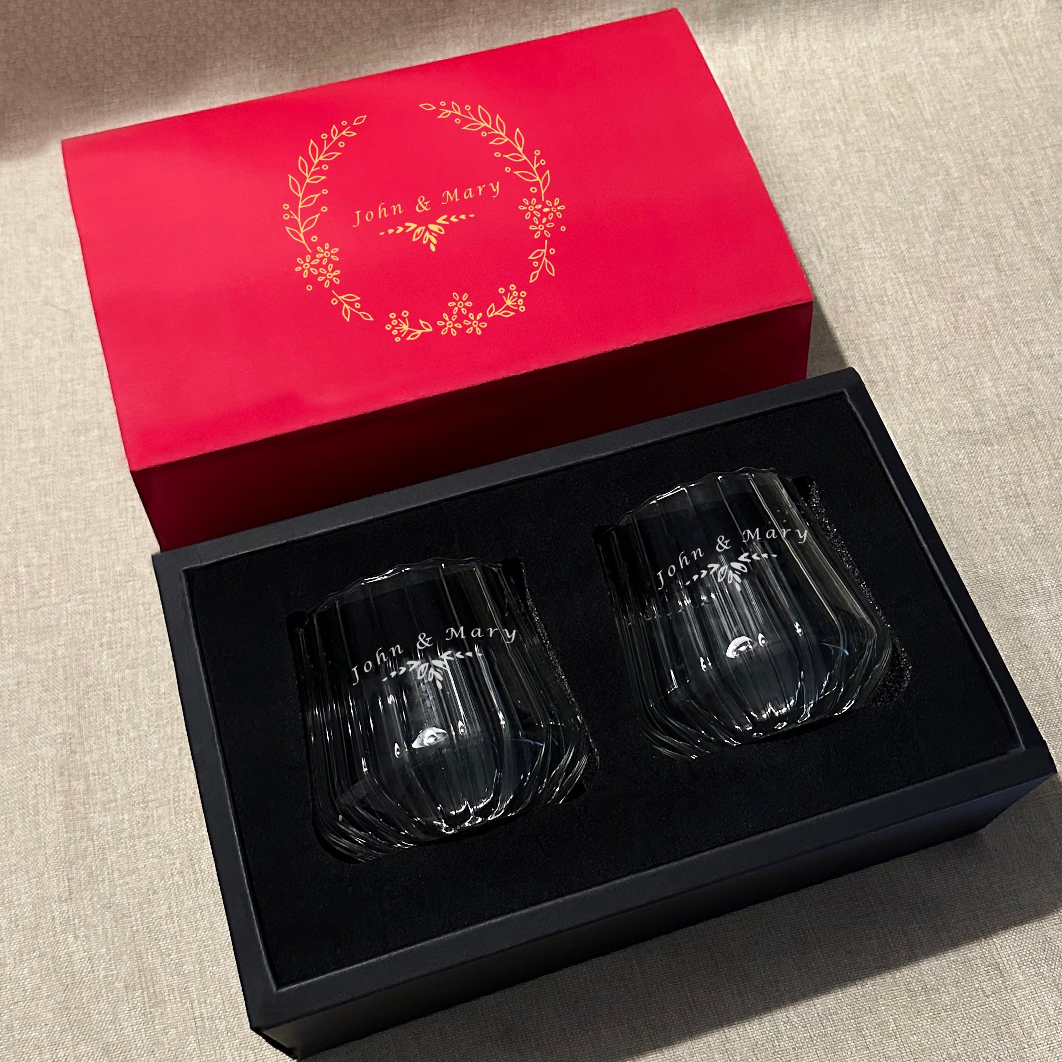 Elegant Floral Glass Whiskey Tumblers