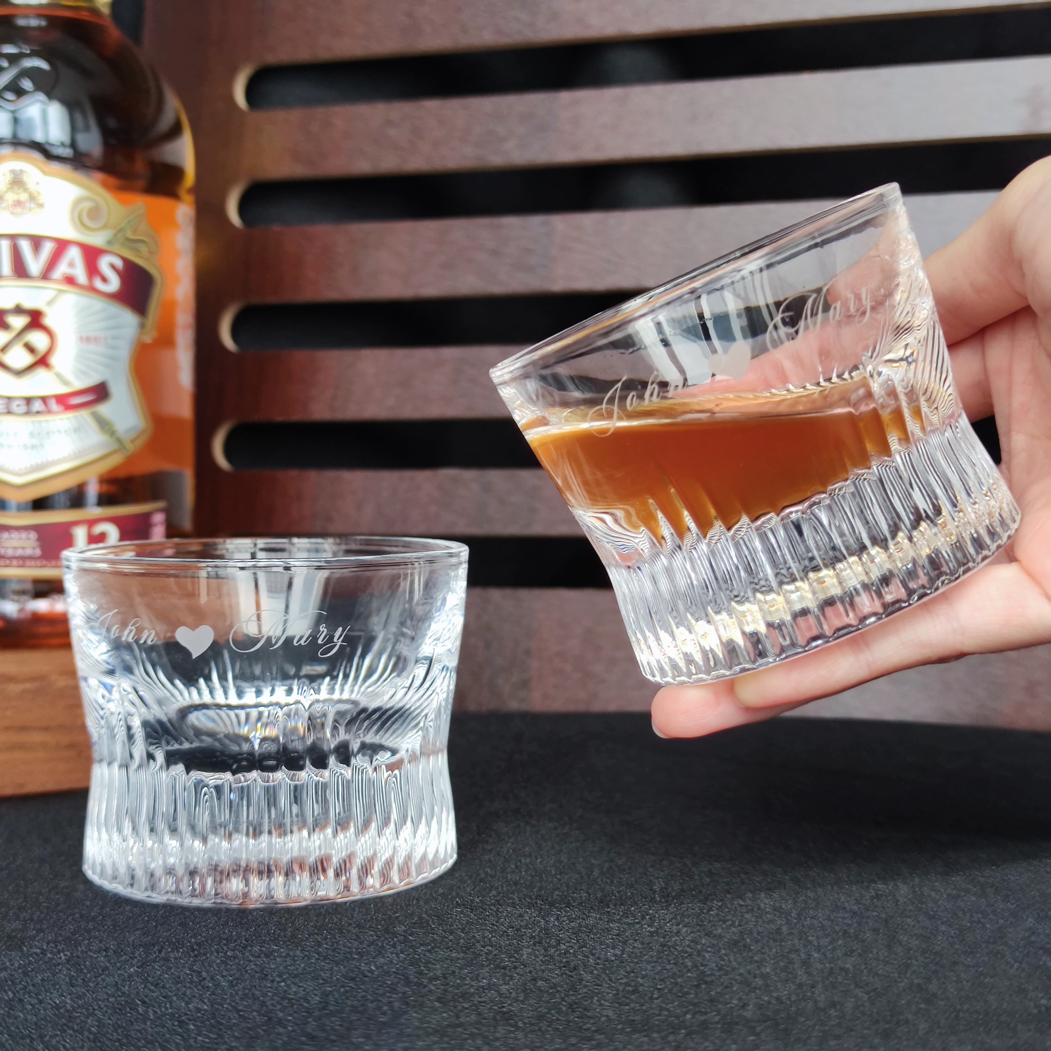Premium Striped Whiskey Glass Set