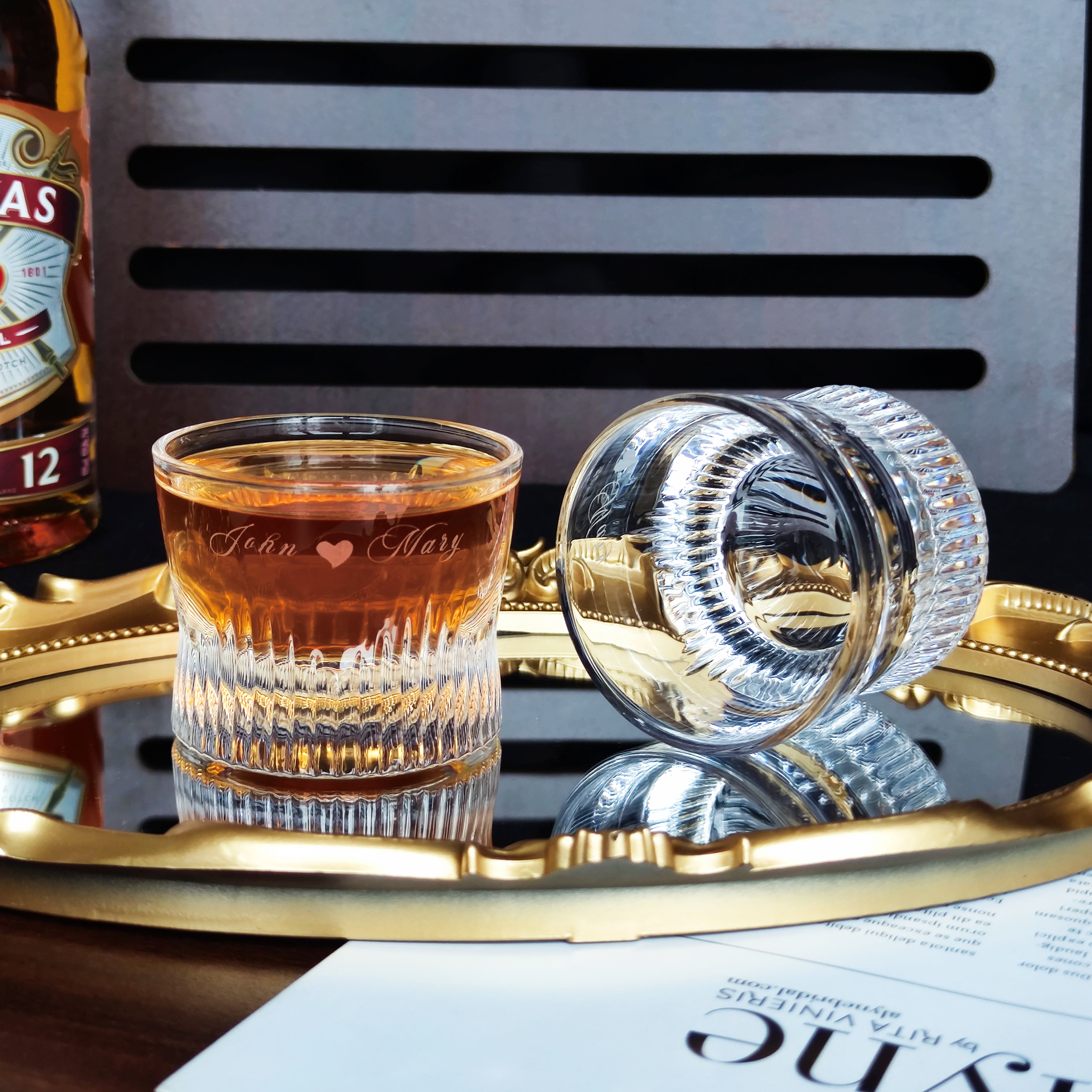 Premium Striped Whiskey Glass Set