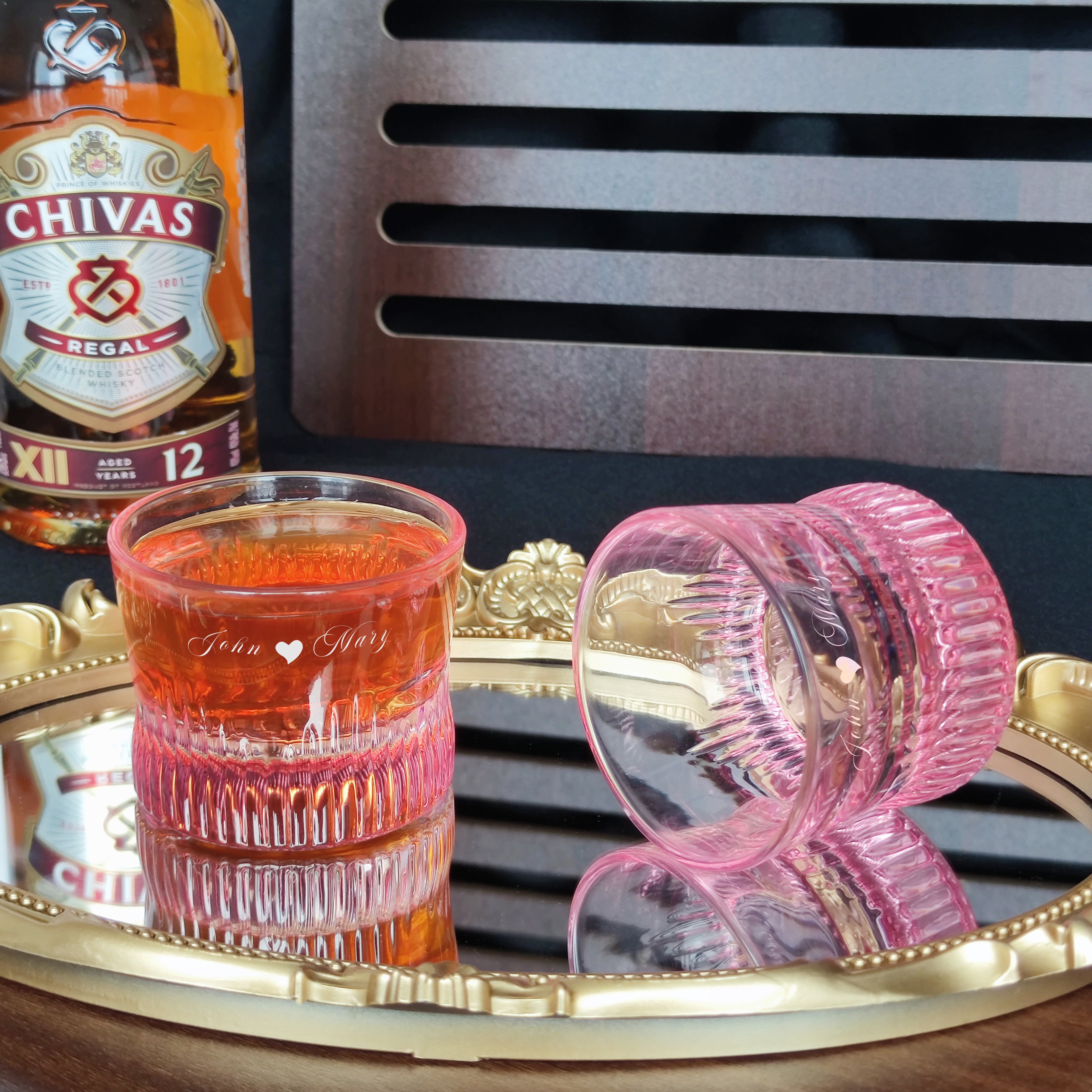 Pink Striped Whiskey Glass Set