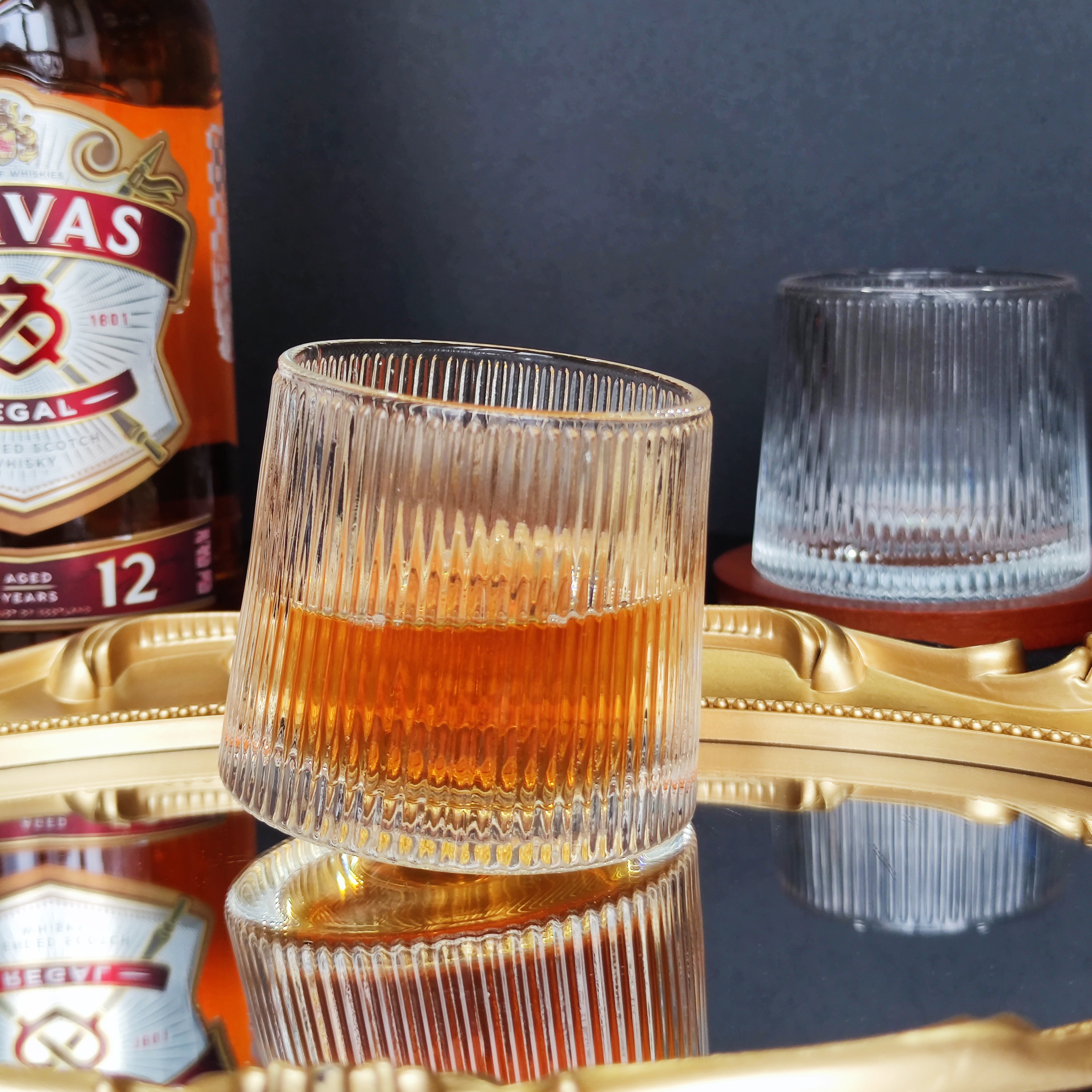Striped Glass Whiskey Tumblers Set