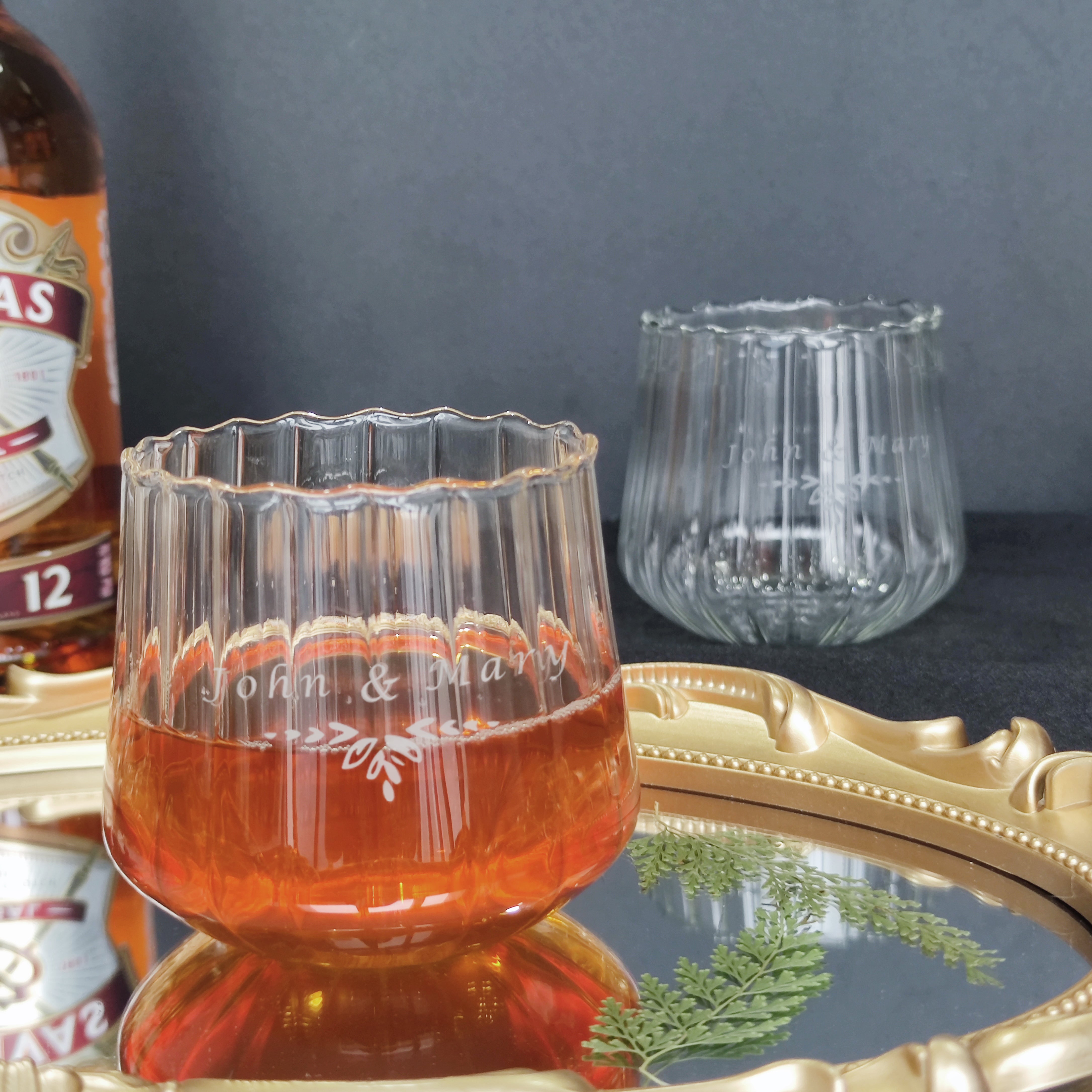 Elegant Floral Glass Whiskey Tumblers