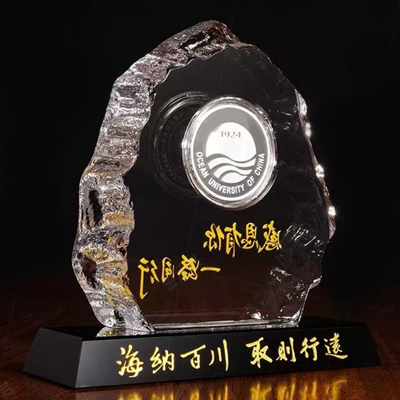 Gold coin crystal trophy| 鑲嵌金幣水晶獎座BG20-79