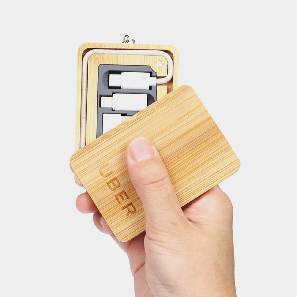 ECO Charging Converter Case with Keychain | 匙扣款環保竹木數據線收納盒 BG27-28
