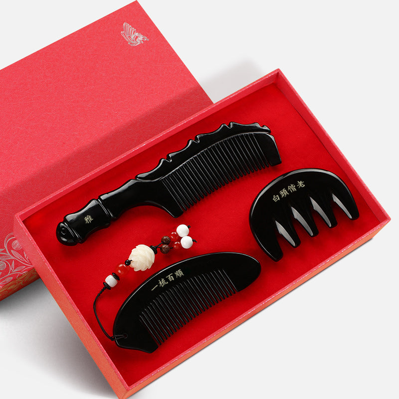 Horn Comb & Massage Scraper Set | 定製雕刻牛角梳按摩片套裝