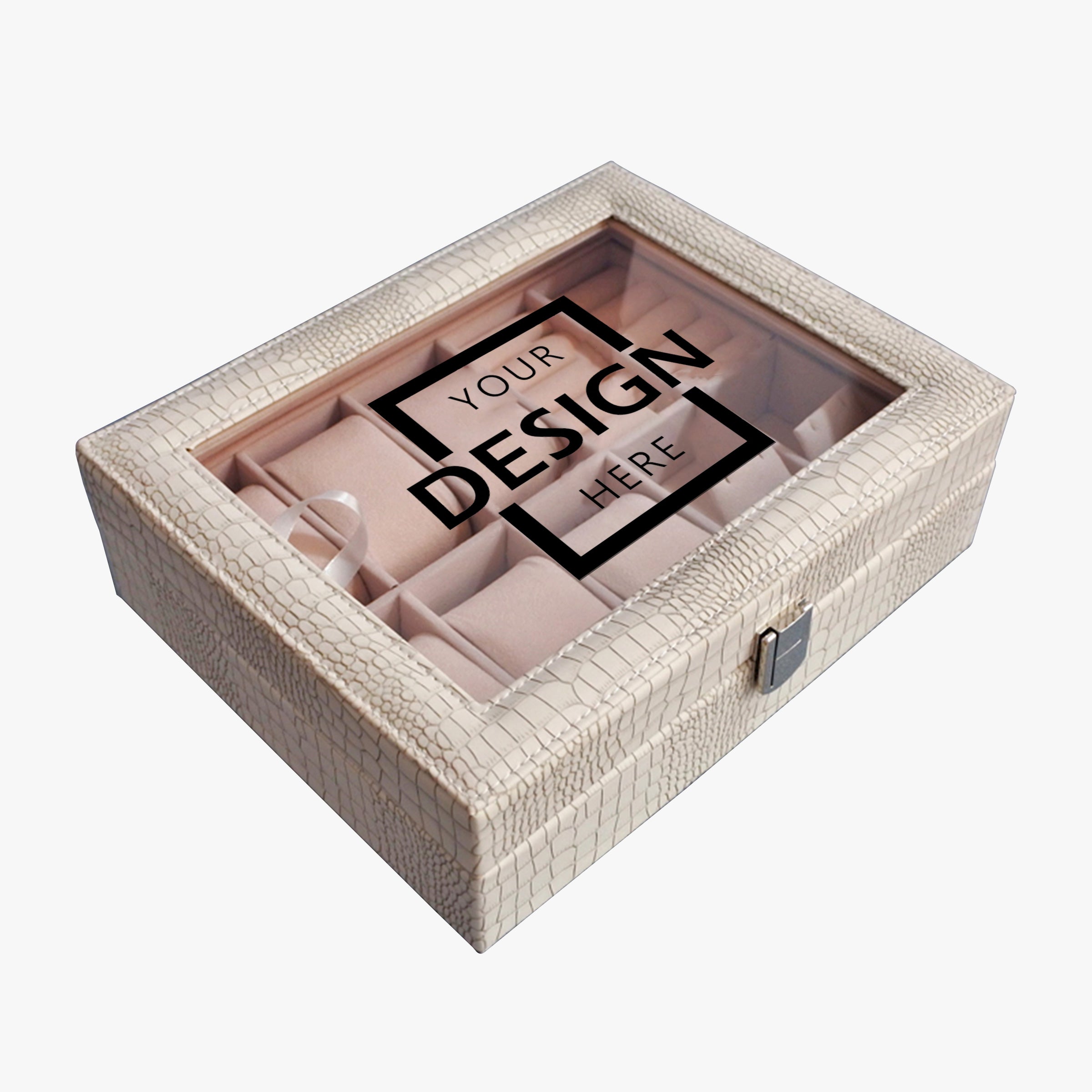 PU Homeware Jewelry Box | 玻璃蓋仿古鱷魚紋皮革首飾盒高檔裝飾首飾盒定制BG23-10