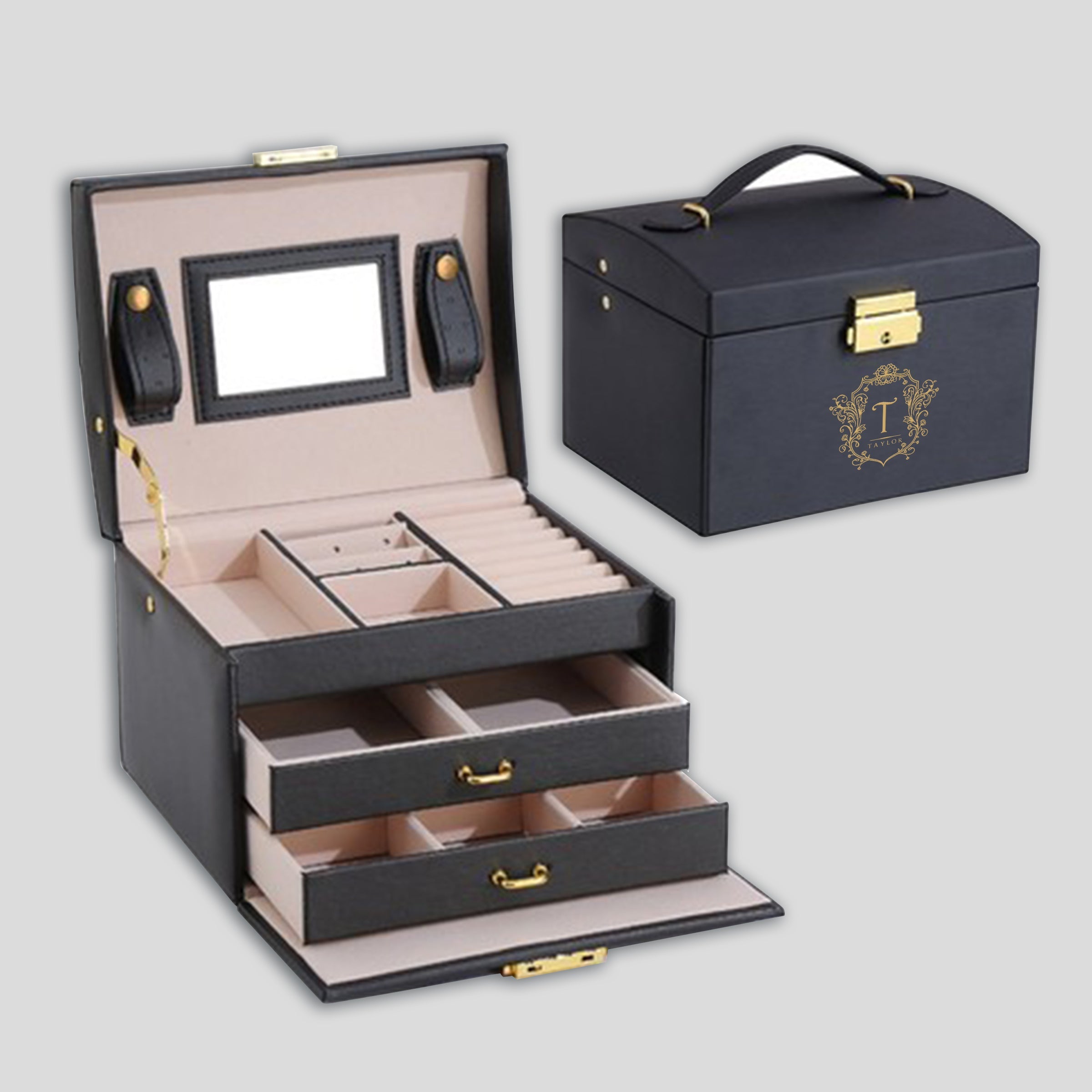 PU Homeware Jewelry Box | 三層高級首飾盒大容量可手提帶鎖收納盒定制BG23-58
