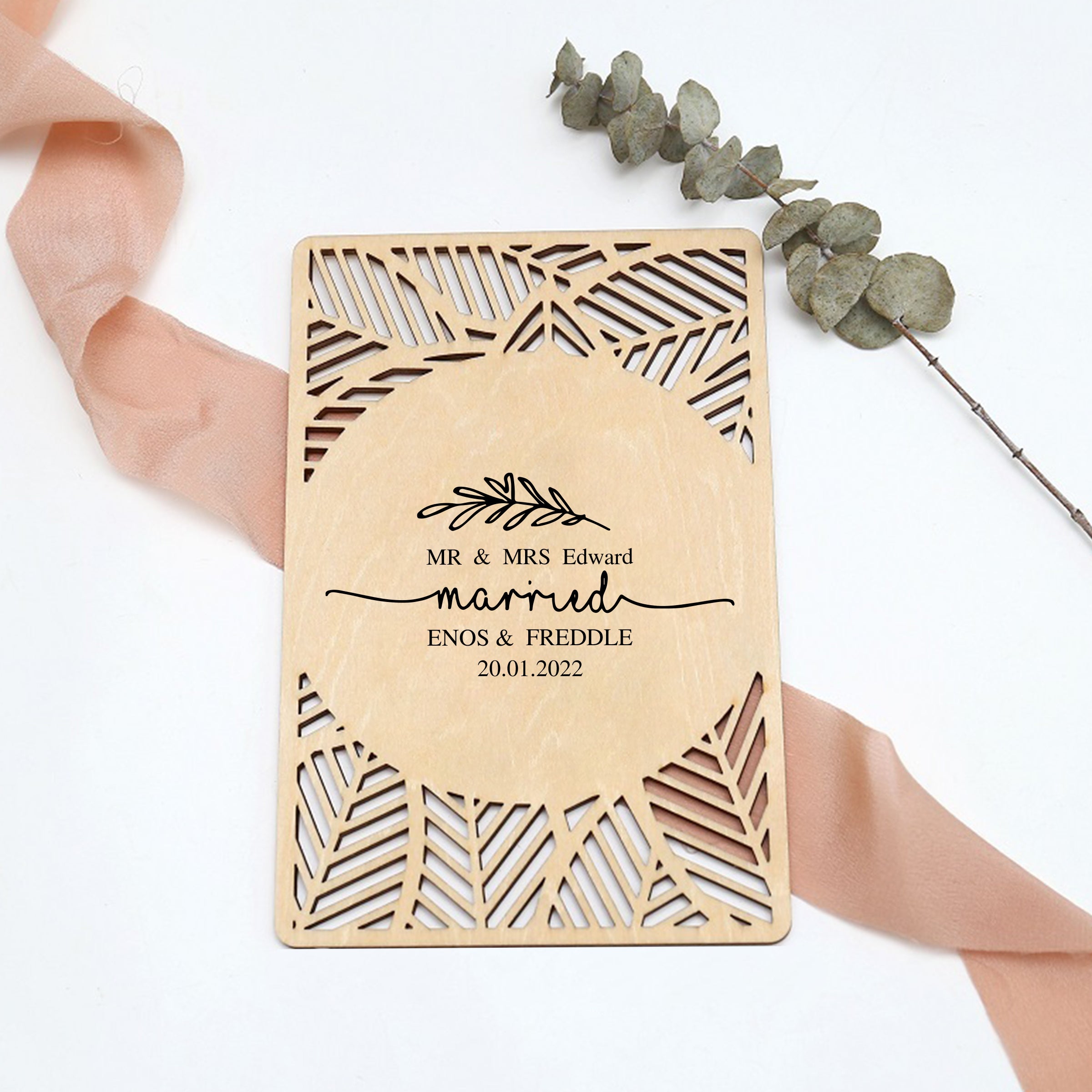 【婚禮系列】訂製刻字婚禮木質請柬鏤空婚禮紀念品裝飾BG31-21
