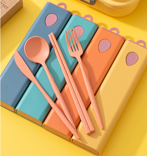 Four-piece Wheat Straw Tableware Portable Set | 小麥秸稈餐具便攜套裝筷子四件套勺子收納盒BG17-12