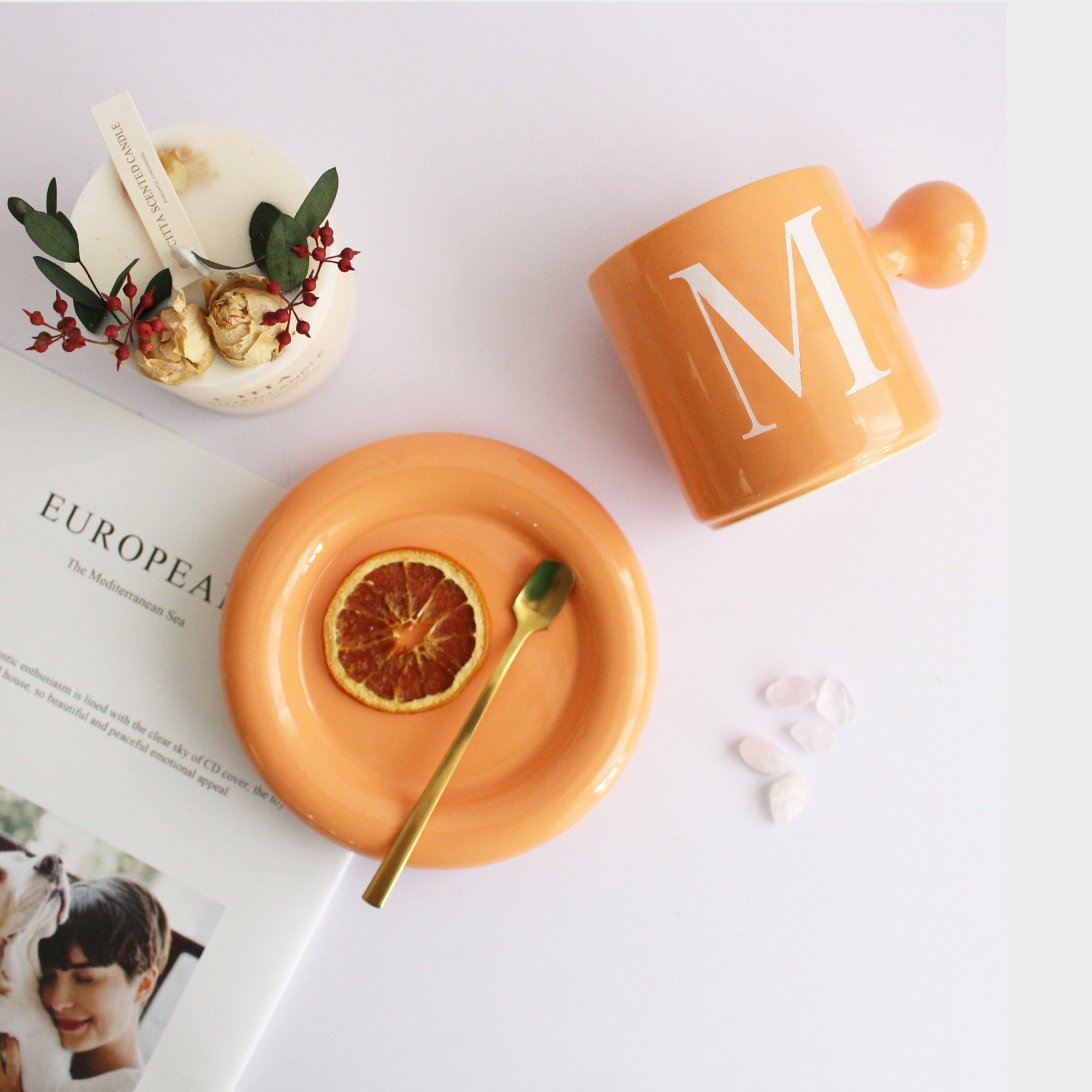 【北歐簡約字母系列】馬卡龍色陶瓷馬克杯 可愛杯子 創意禮物BG07-1