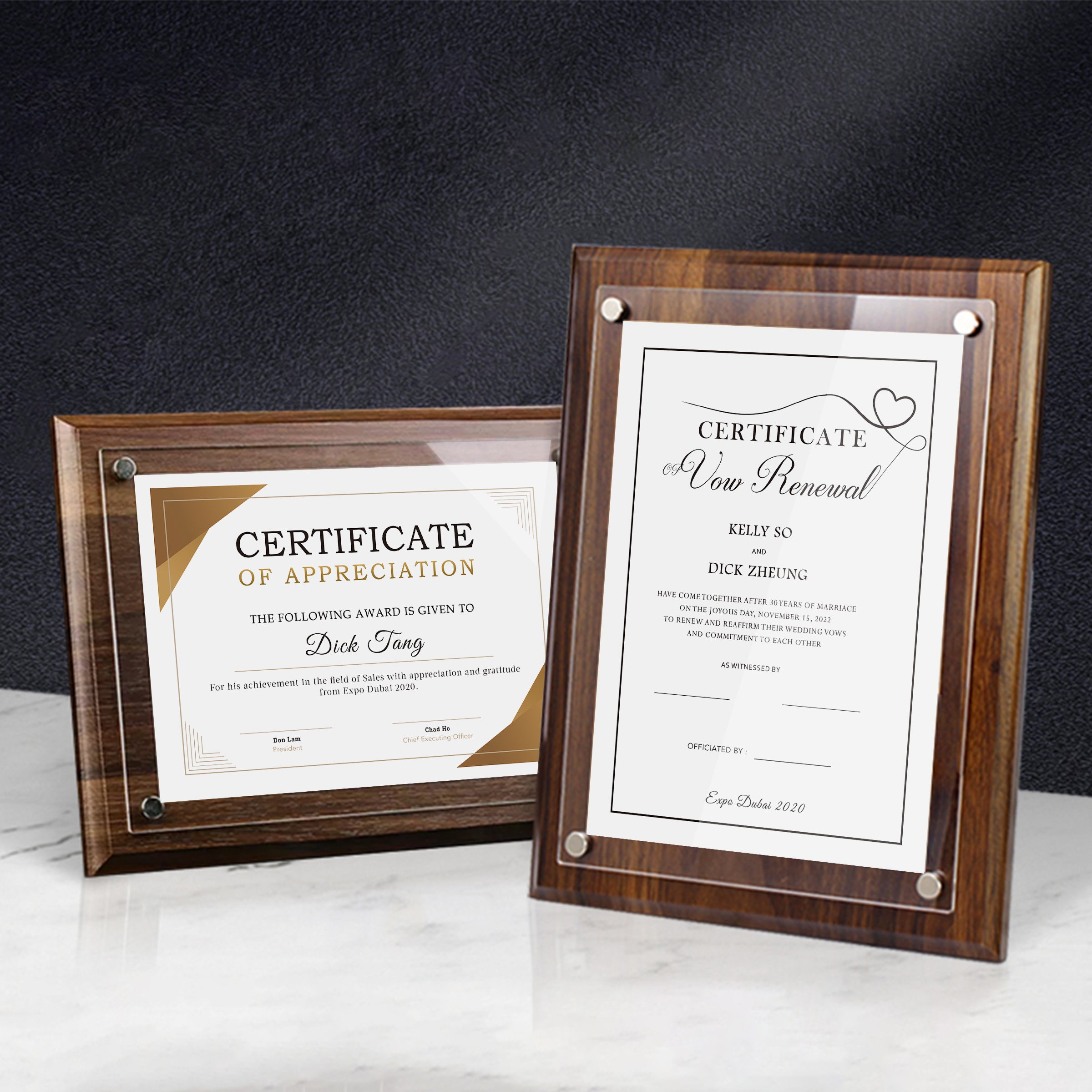 Customized Exhibition Honor Certificate | 定制展會榮耀證書高檔胡桃木底座授權證書BG32-5