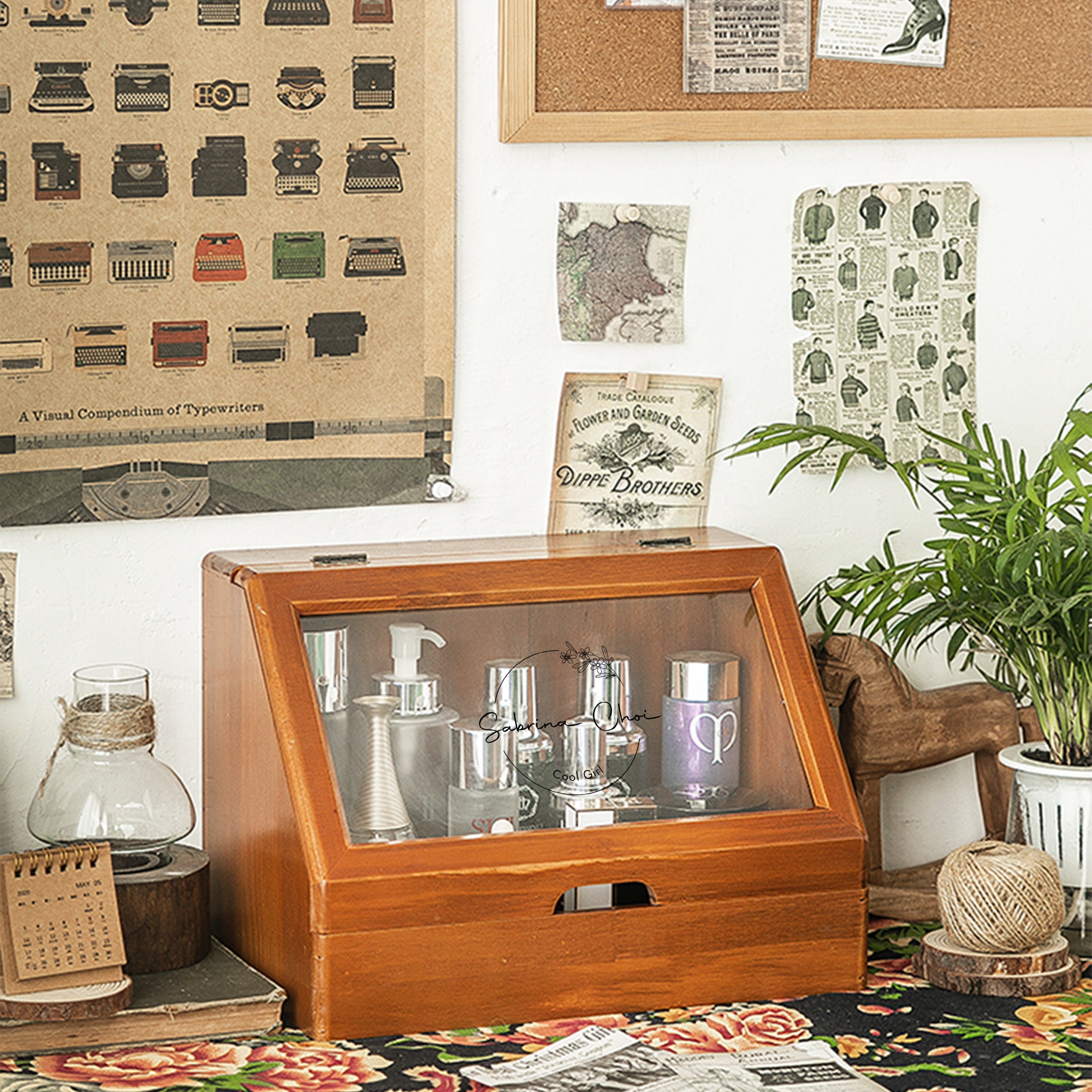 【家居系列】化妝品收納盒 客製梳妝台護膚品帶蓋抽屜木櫃置物架BG23-48