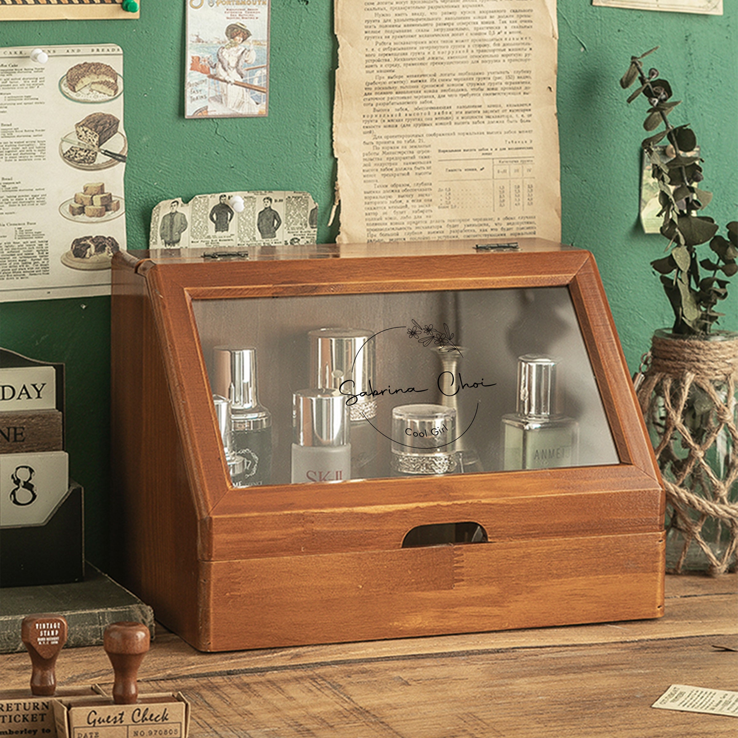 【家居系列】化妝品收納盒 客製梳妝台護膚品帶蓋抽屜木櫃置物架BG23-48