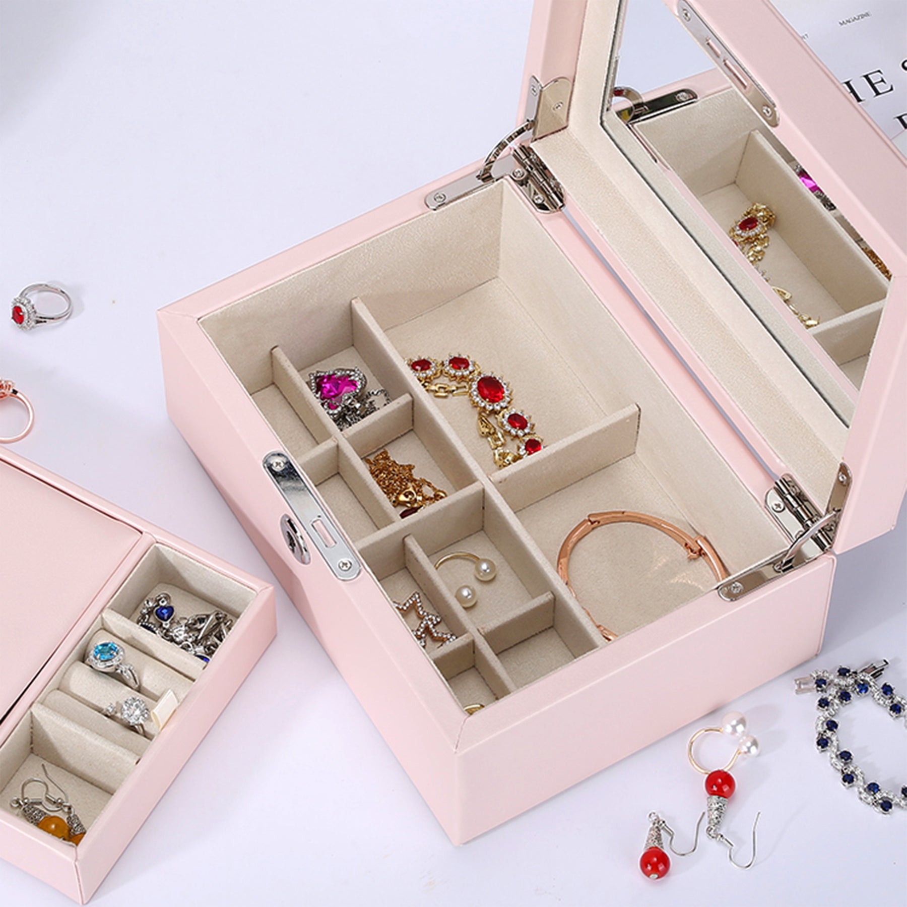 【家居系列】客製logo精緻首飾盒 雙層大容量首飾珠寶收納盒