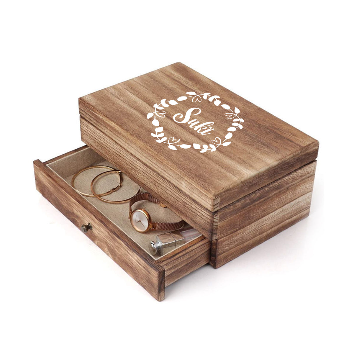 【家居系列】訂製木盒首飾盒雙層女士帶鏡子木質展示盒