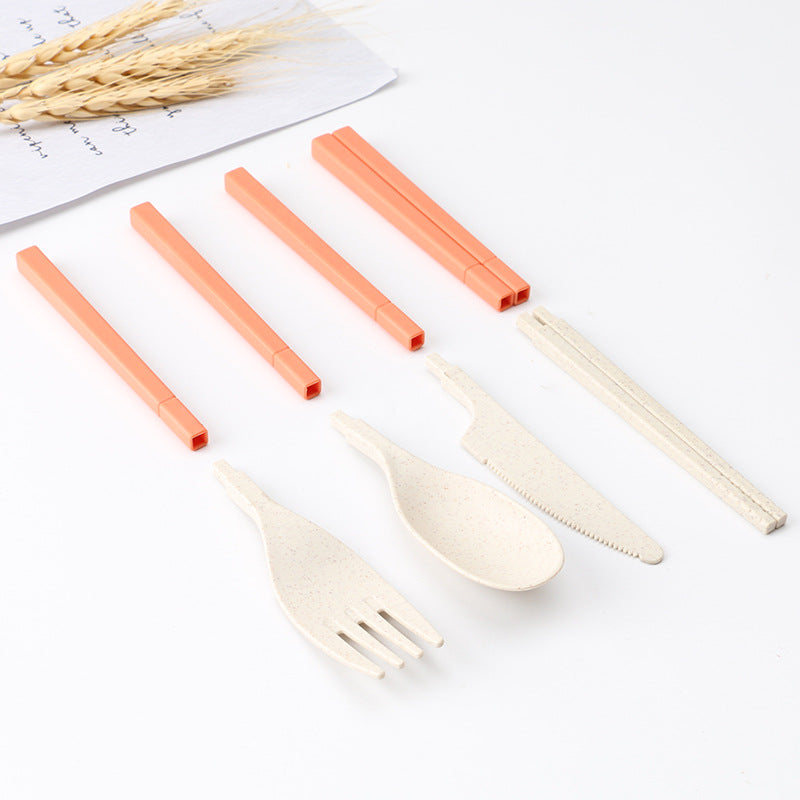 Portable Folding Tableware Wheat Straw Set | 上班族便攜折疊餐具刀叉小麥秸稈外帶收納盒BG17-10