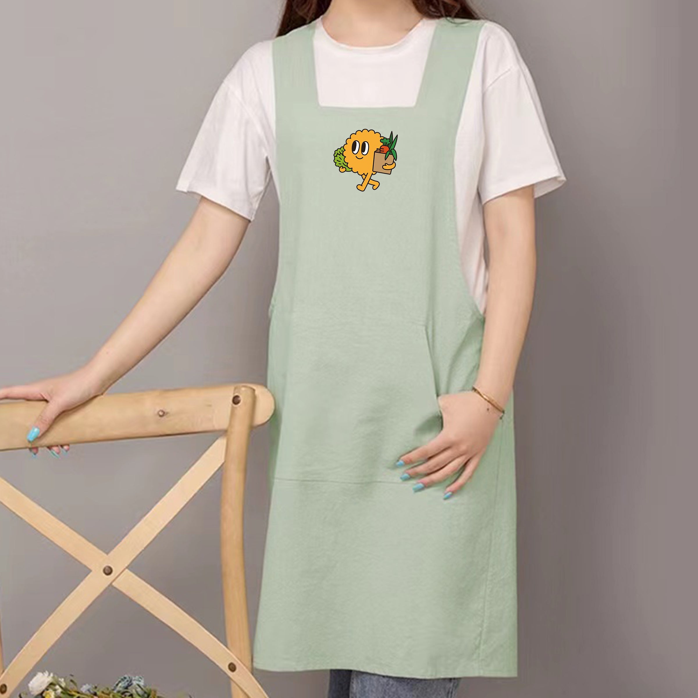 【YouTuber系列】訂製圖案背帶防水圍裙 精選棉麻  黏黏怪禮物BG15-4