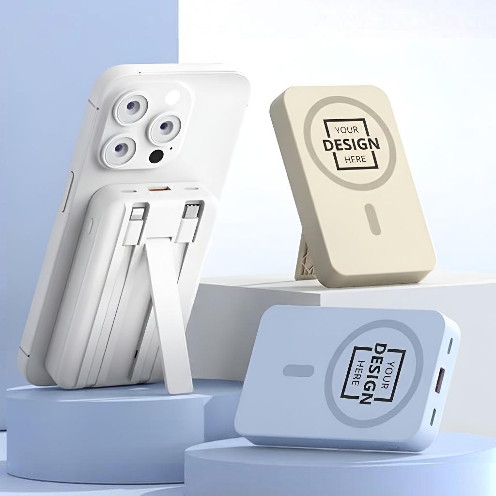 企業禮品訂製 磁吸大容量快充充電寶 無線快充+折疊支架 可訂製Logo