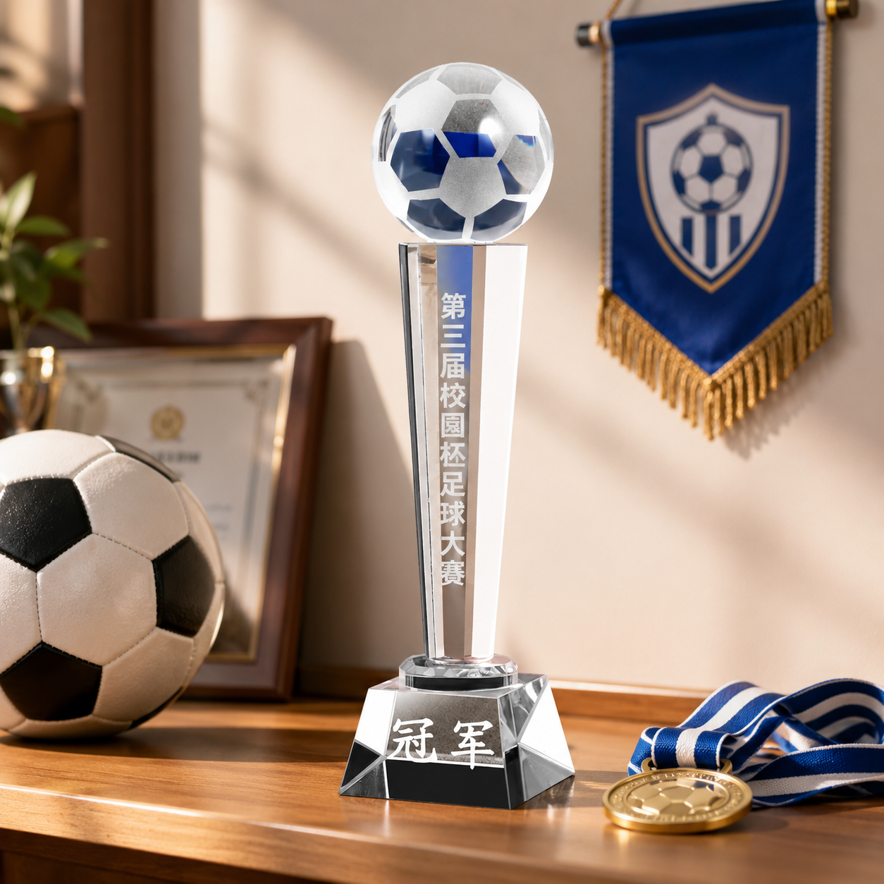 Customizable Crystal Ball Sports Trophy with Interchangeable Options | 客製化水晶球運動獎盃 多款球類可選 適合比賽頒獎與紀念
