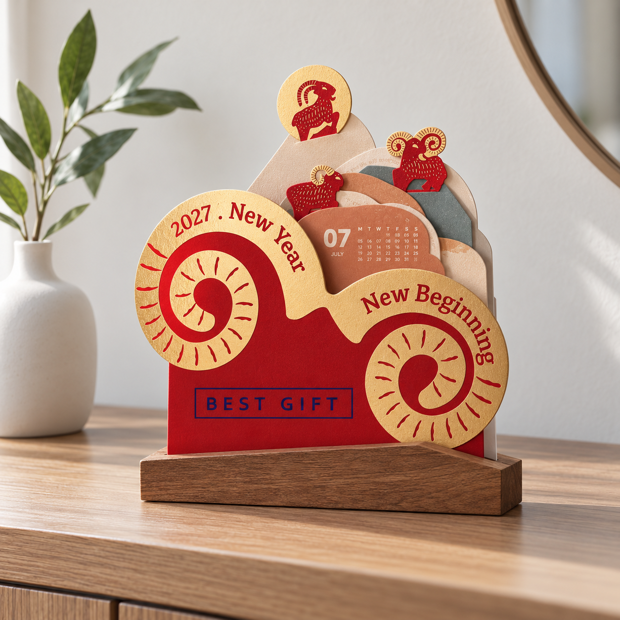 2027 Zodiac Goat Desktop Calendar with Custom Branding | 2027羊年造型座檯月曆 品牌訂製禮盒 客戶答謝禮品