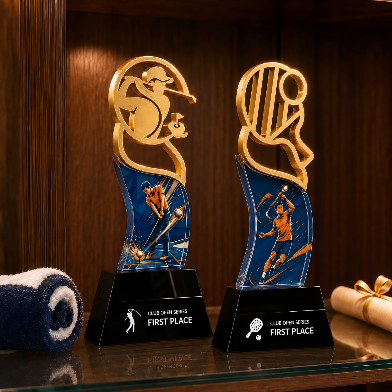 Personalized Crystal Trophy with 3D Printed Sport Emblem｜Engraved Base｜客製化水晶運動獎盃 3D立體金雕造型 可訂製賽事名稱與獎項