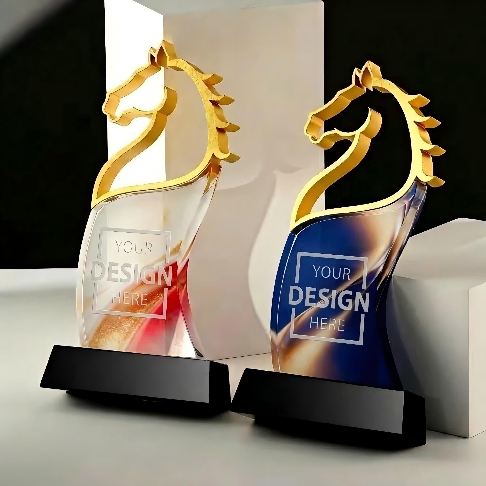 Customized year of horse creative crystal trophies to award outstanding employees | 客製化創意馬年水晶獎座頒獎典禮比賽獎盃