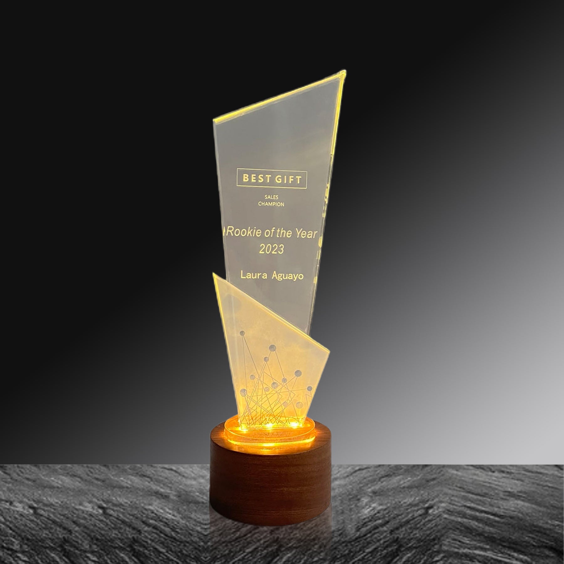 Authorized Customized Solid Wood Luminous Trophy | 實木底座創意發光水晶獎盃定製