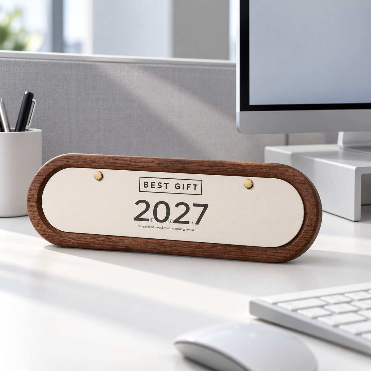 2027 Slim Wood-Grain Desk Calendar Gift Set | 2027長條木紋檯曆禮盒 簡約辦公擺設 企業品牌訂製