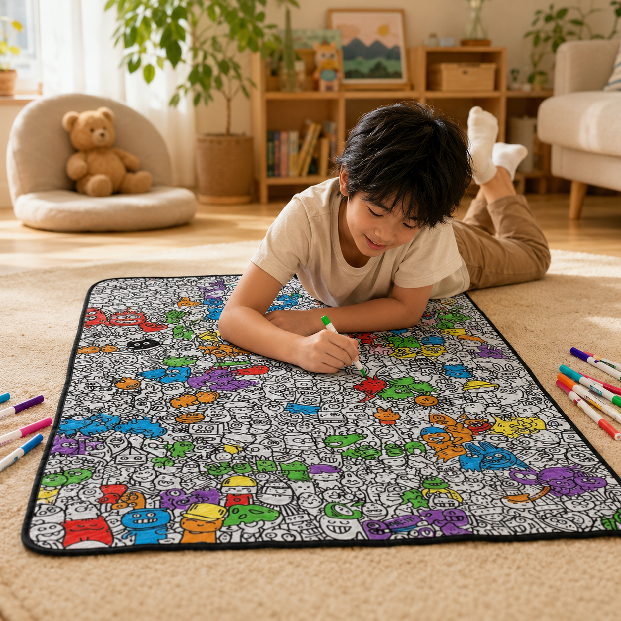 Customized Coloring Doodle Blanket DIY Paint Fill-in Soft Throw Kids Adults Creative Drawing Mat｜可定制塗鴉填色毯 DIY手繪解壓蓋毯 大人小朋友創意填色毛毯