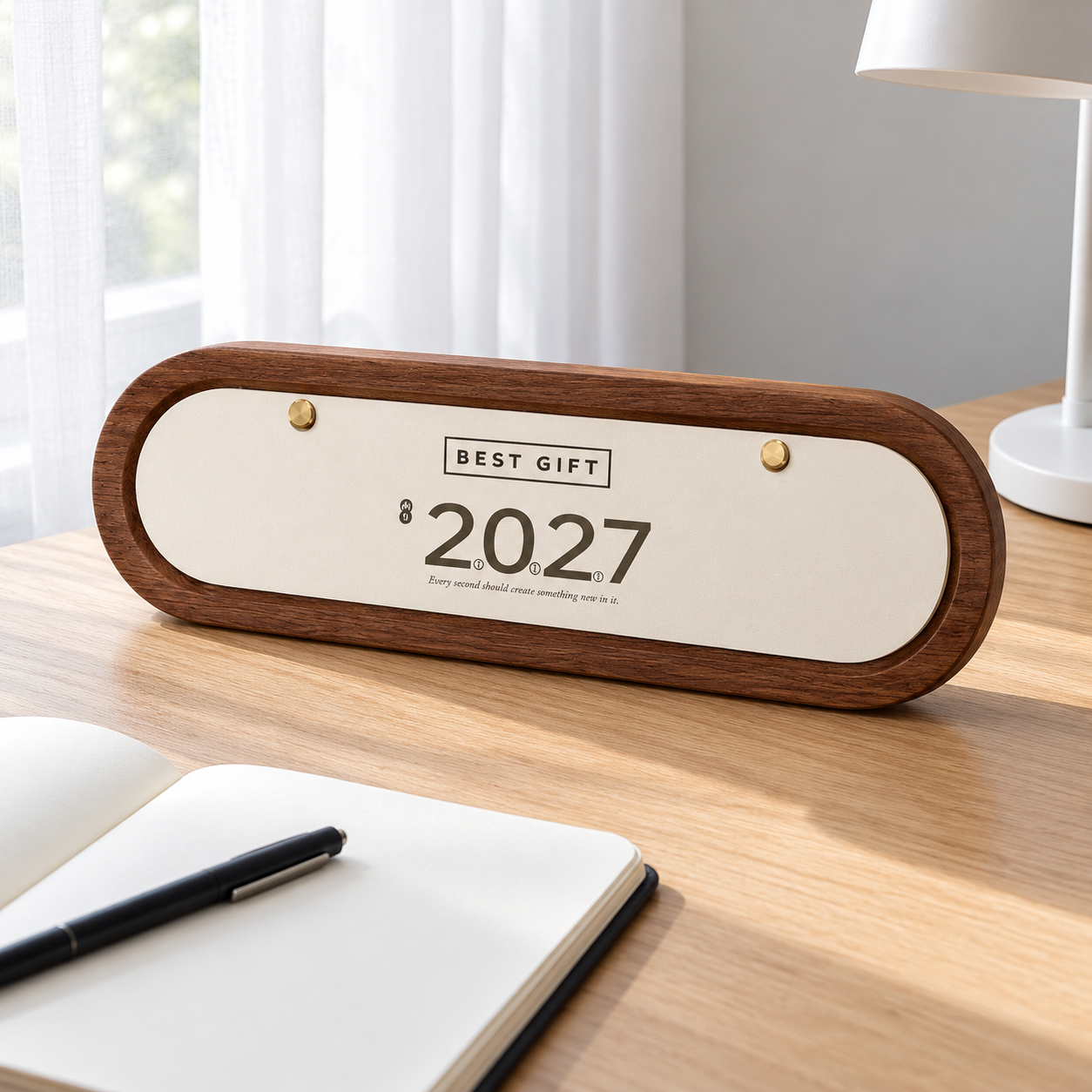 2027 Slim Wood-Grain Desk Calendar Gift Set | 2027長條木紋檯曆禮盒 簡約辦公擺設 企業品牌訂製