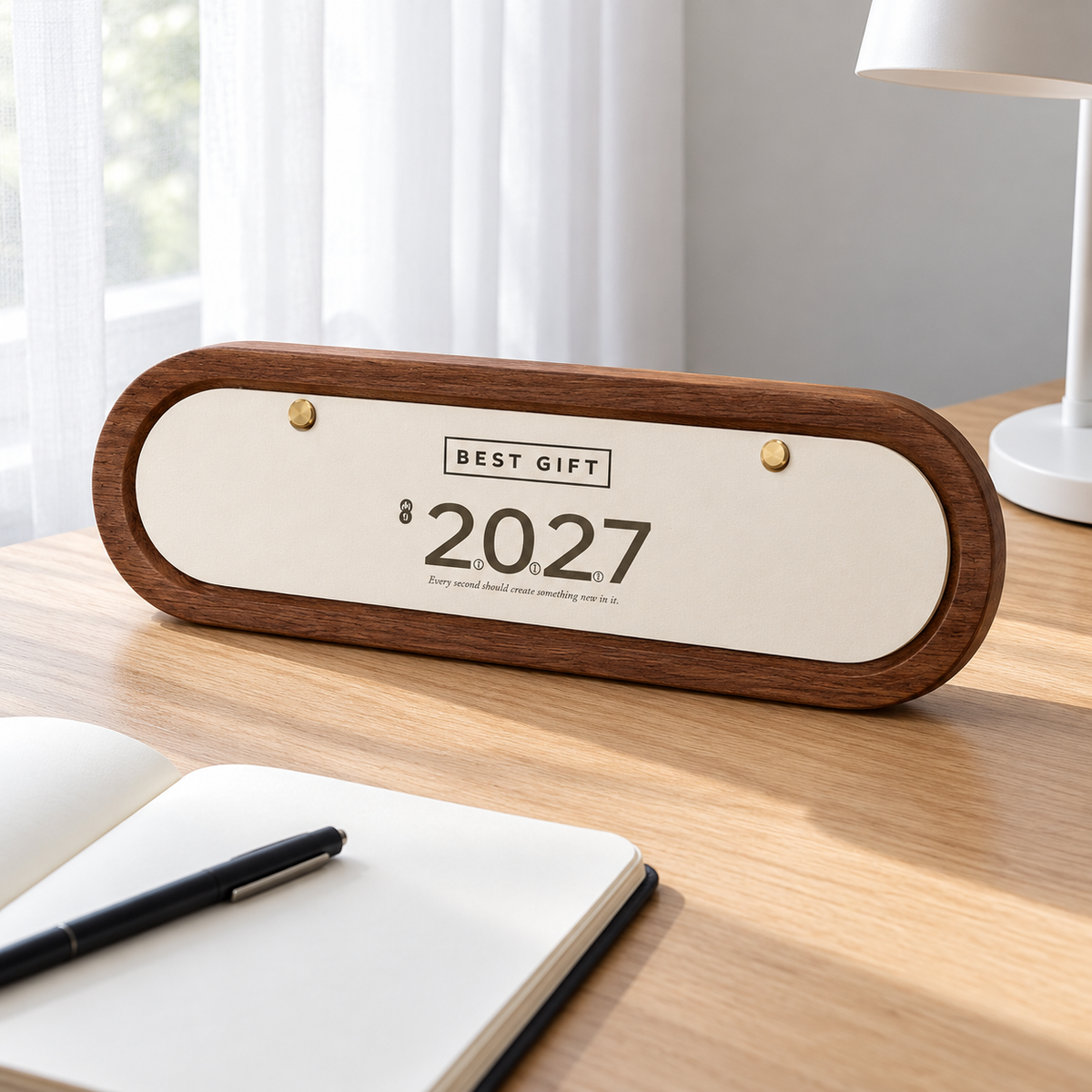 2027 Slim Wood-Grain Desk Calendar Gift Set | 2027長條木紋檯曆禮盒 簡約辦公擺設 企業品牌訂製