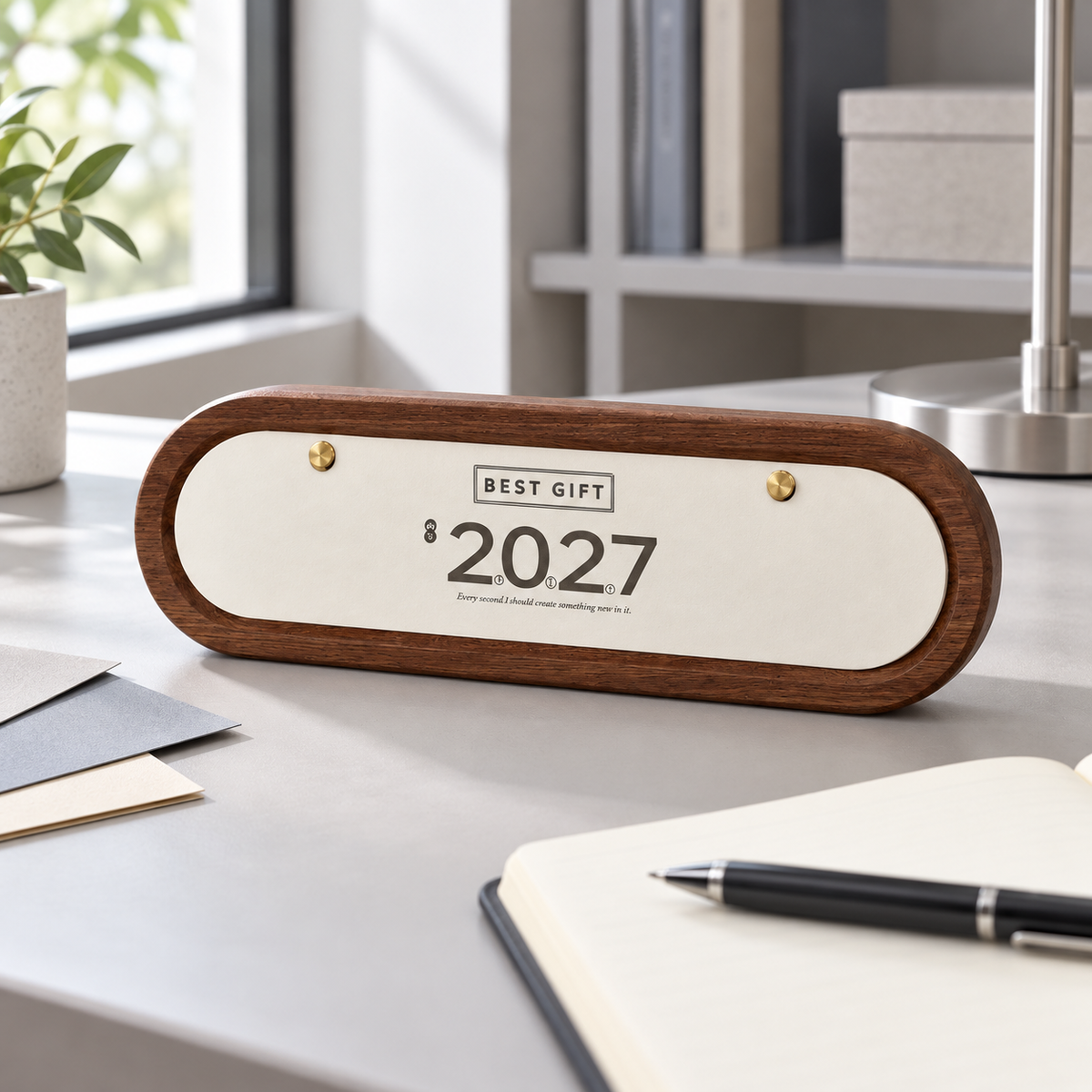2027 Slim Wood-Grain Desk Calendar Gift Set | 2027長條木紋檯曆禮盒 簡約辦公擺設 企業品牌訂製