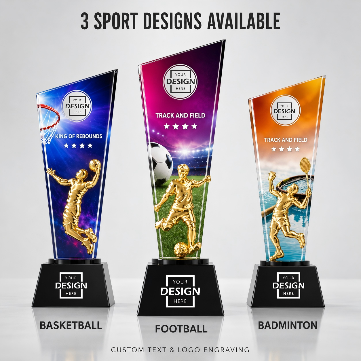 Customizable Crystal Sports Trophy Award | 客製化水晶運動獎盃 籃球足球羽毛球 比賽頒獎紀念獎座