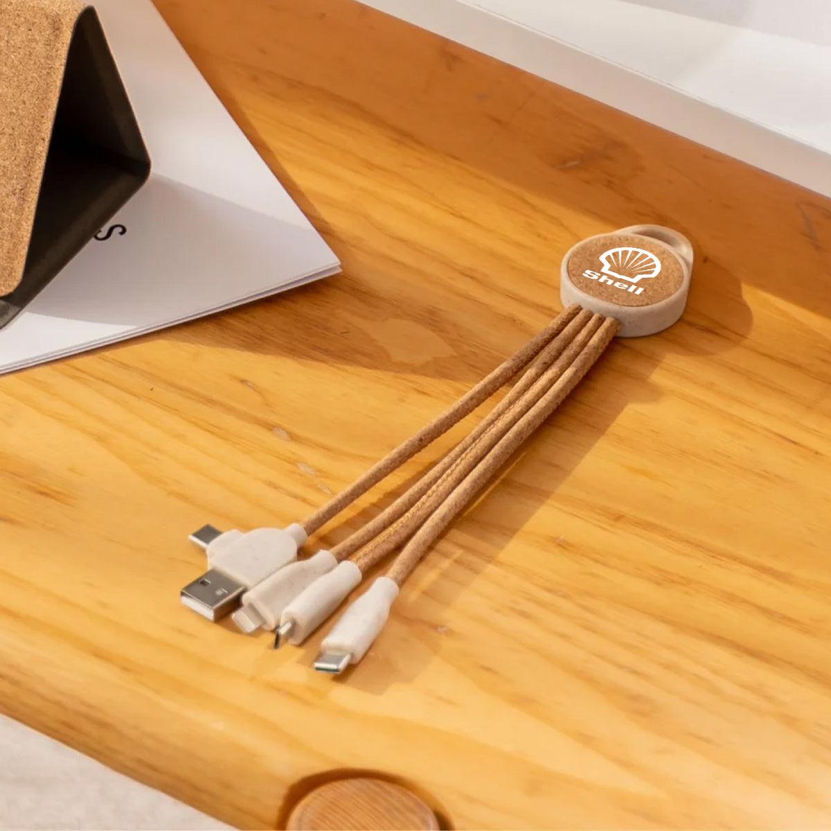 【定製】企業禮品首選 麥稈+軟木充電線 五合一多功能 相容iPhone/Android/USB-C