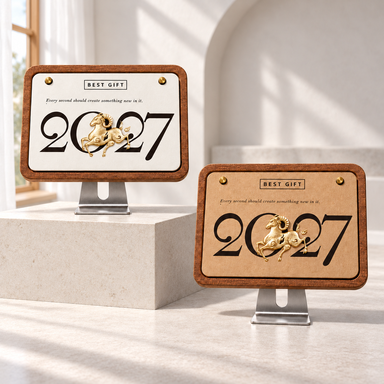 2027 Monitor-Style Desk Calendar with Golden Goat Detail | 2027金羊電腦造型檯曆 新年桌面擺設 企業訂製禮品