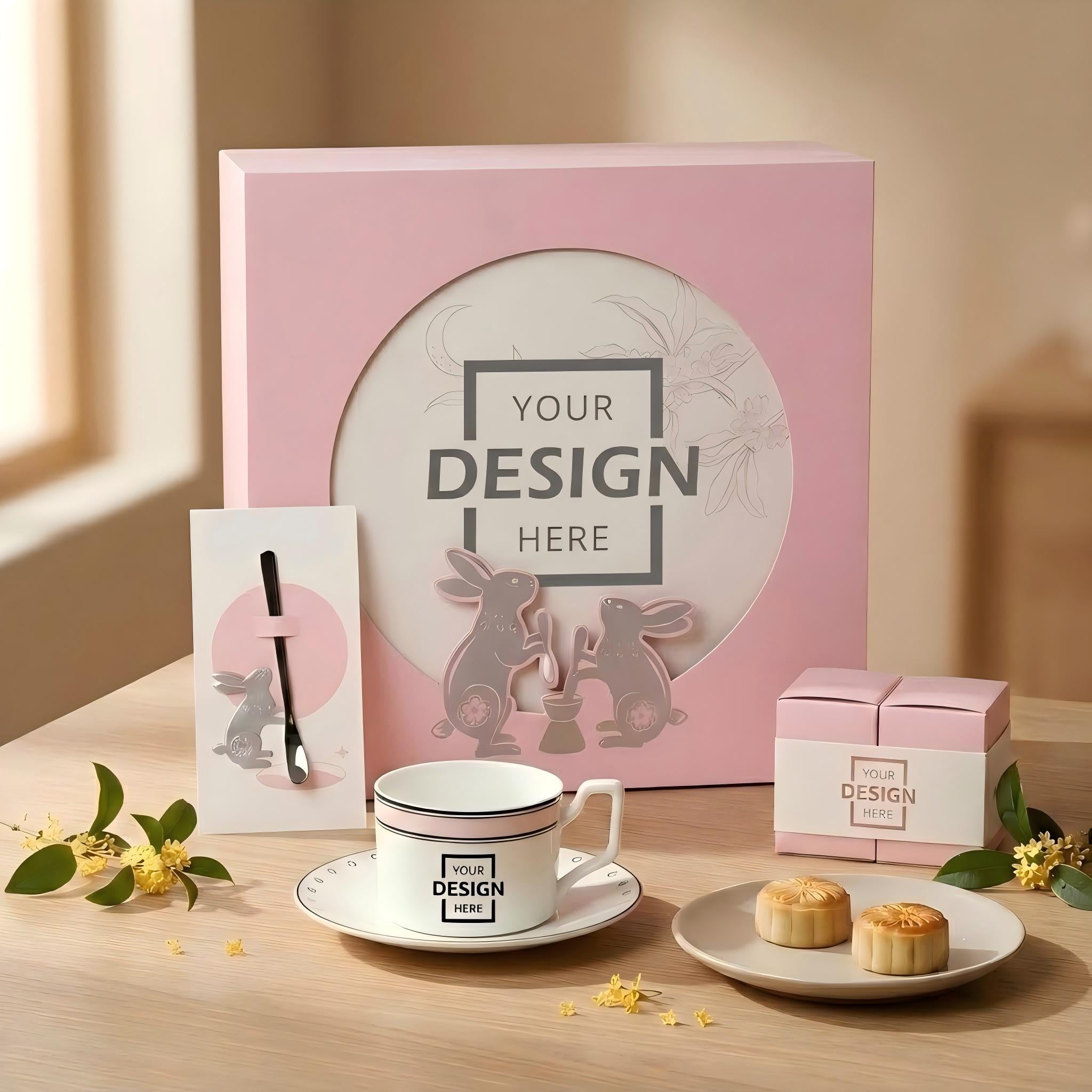 Customized Mid-Autumn Western Tea Set & Mooncake Gift Box Ceramic Mug Saucer Spoon Corporate Festival Gift｜中秋西式茶具月餅訂製禮盒 陶瓷馬克杯碟匙套裝 企業節慶送禮