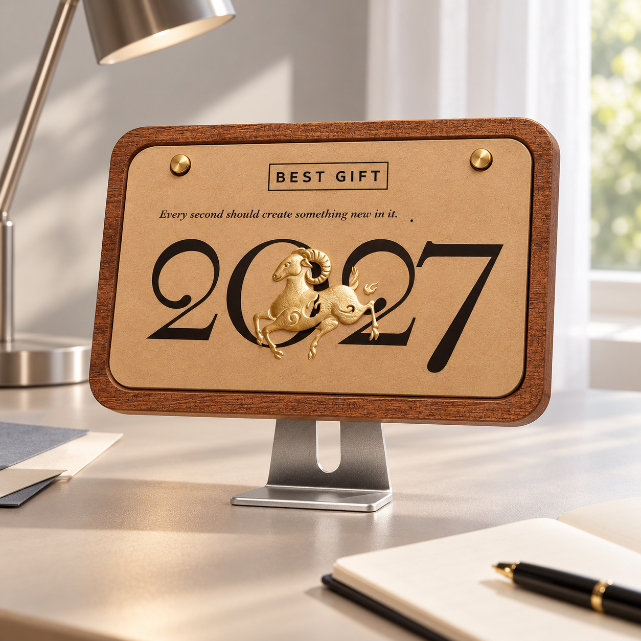 2027 Monitor-Style Desk Calendar with Golden Goat Detail | 2027金羊電腦造型檯曆 新年桌面擺設 企業訂製禮品