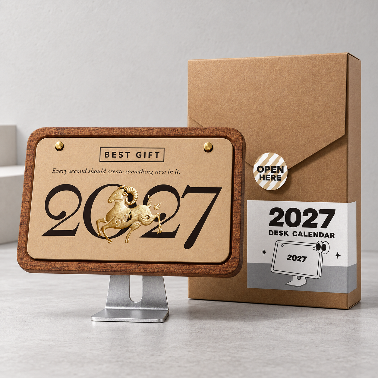 2027 Monitor-Style Desk Calendar with Golden Goat Detail | 2027金羊電腦造型檯曆 新年桌面擺設 企業訂製禮品