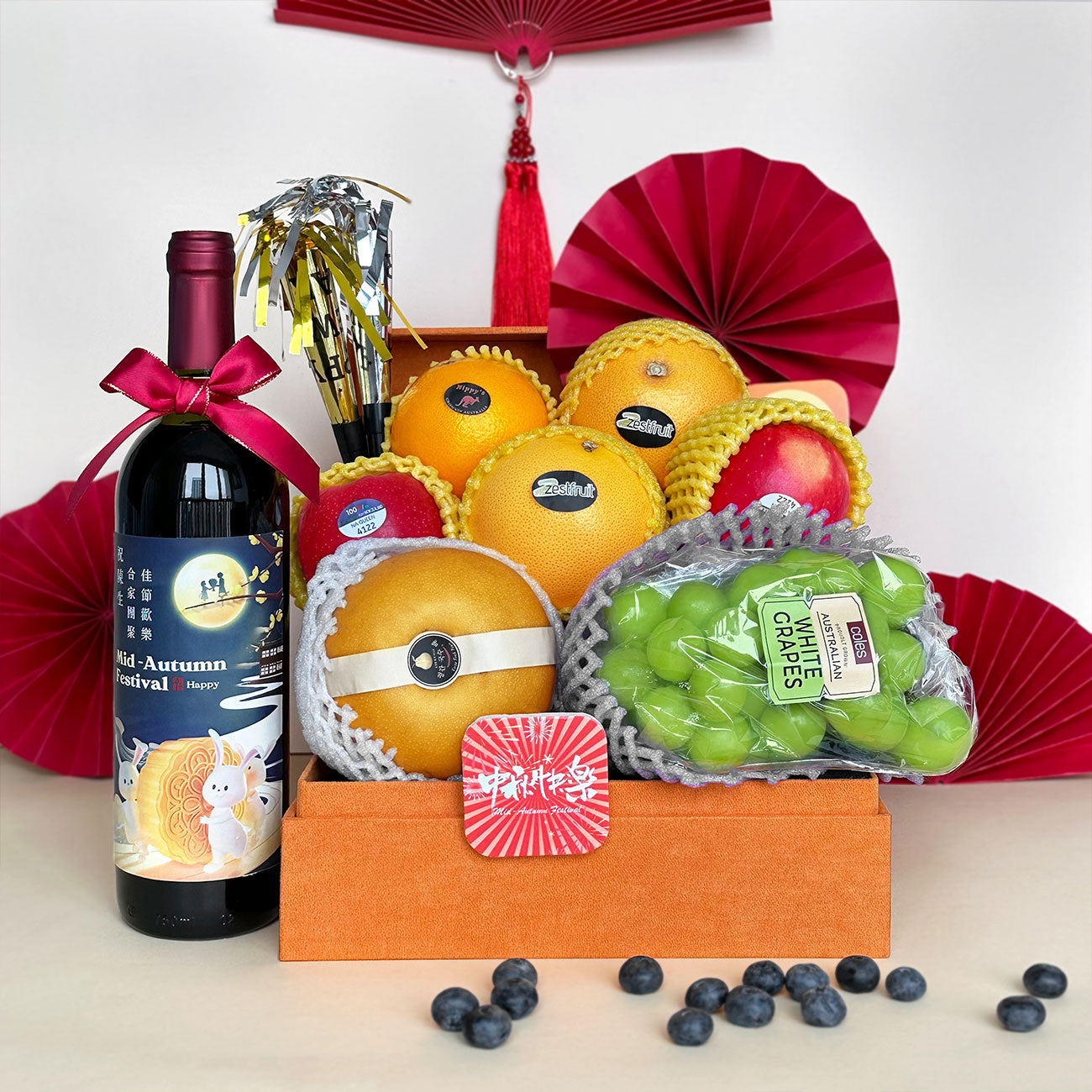 中秋節水果紅酒禮籃長輩中秋禮物Mid-Autumn Festival Fruit & Wine Hamper